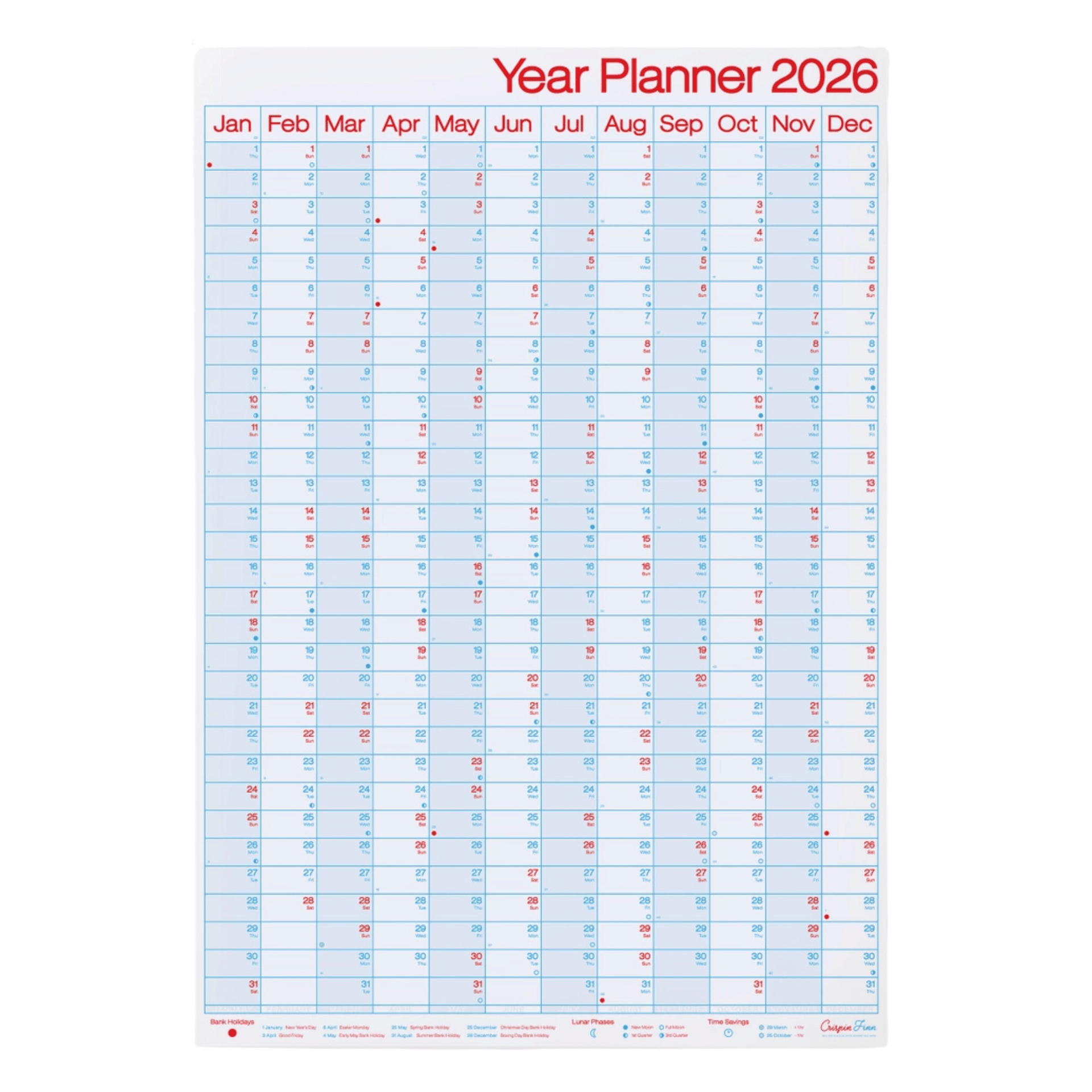 Crispin Finn Agenda 2026 Year Planner - Portrait View
