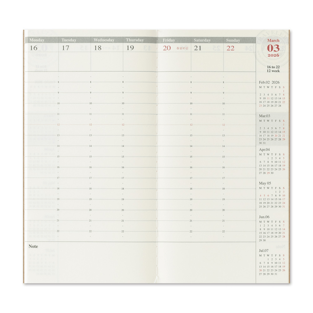 Traveler's Company Japan Agenda Agenda Traveler's Regular 2026 - Weekly Vertical