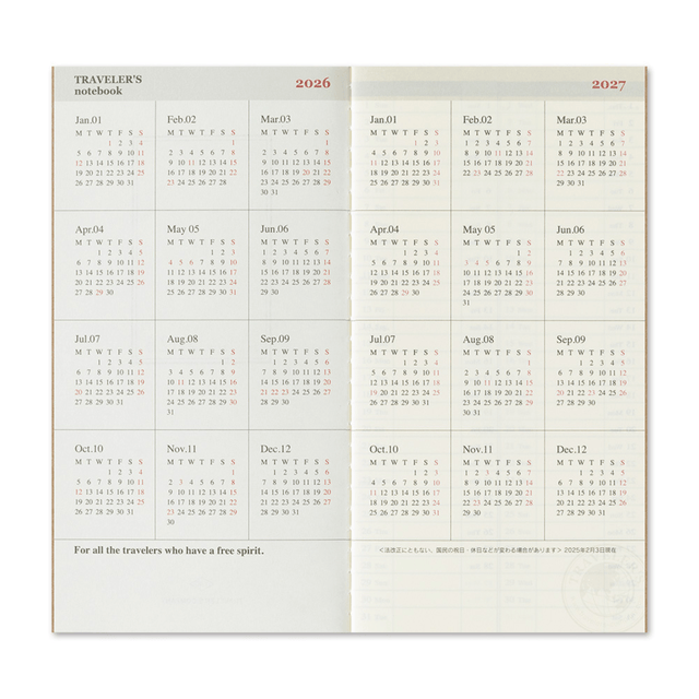 Traveler's Company Japan Agenda Agenda Traveler's Regular 2026 - Weekly Vertical