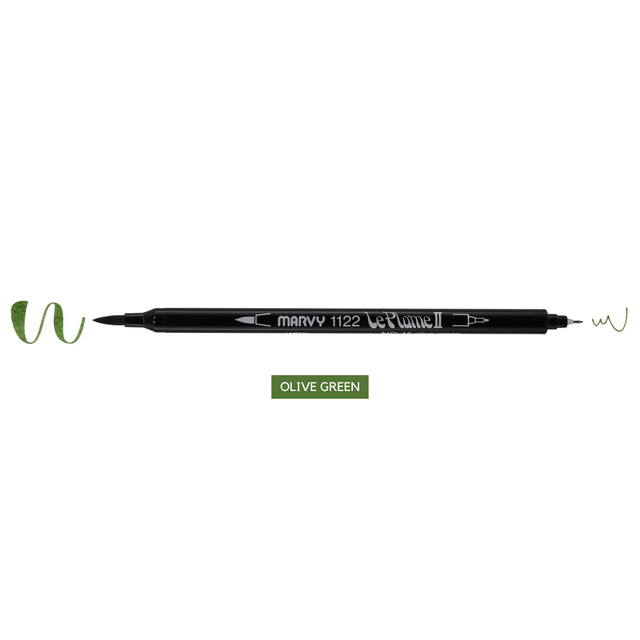 Marvy Penne OLIVE GREEN Le Plume II - Brush pen & Fineliner - doppia punta