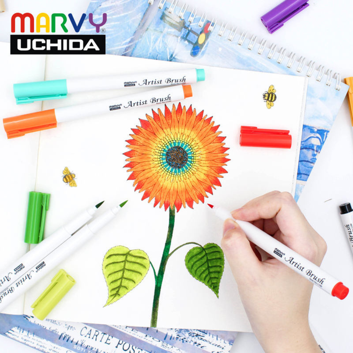 Artist Brush #1100 Marvy Huchida - set 18 colori C
