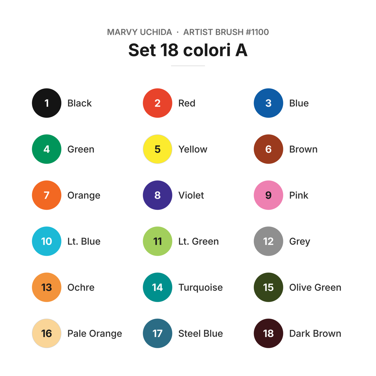 Artist Brush #1100 Marvy Huchida - set 18 colori A