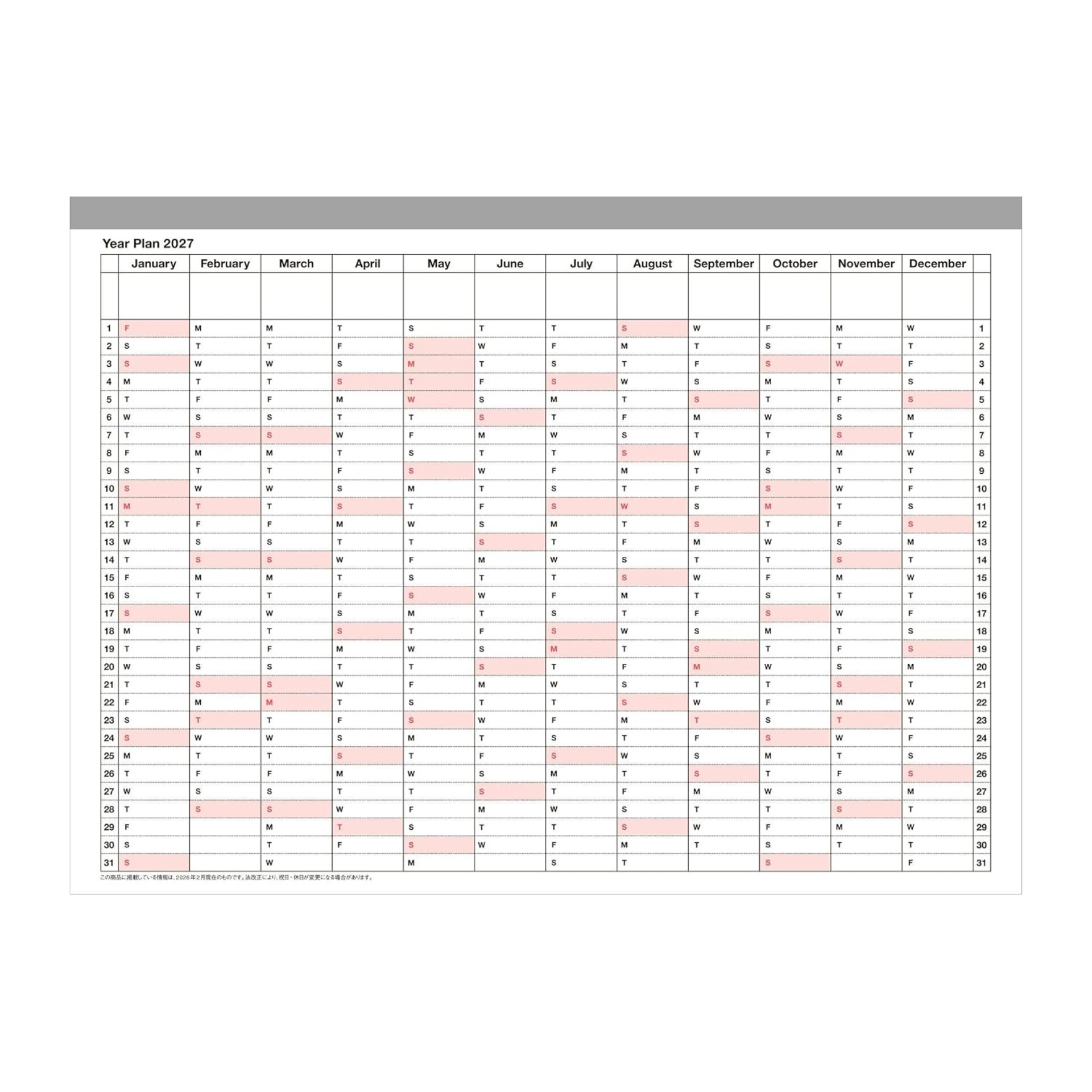 Notebook Calendar 2027