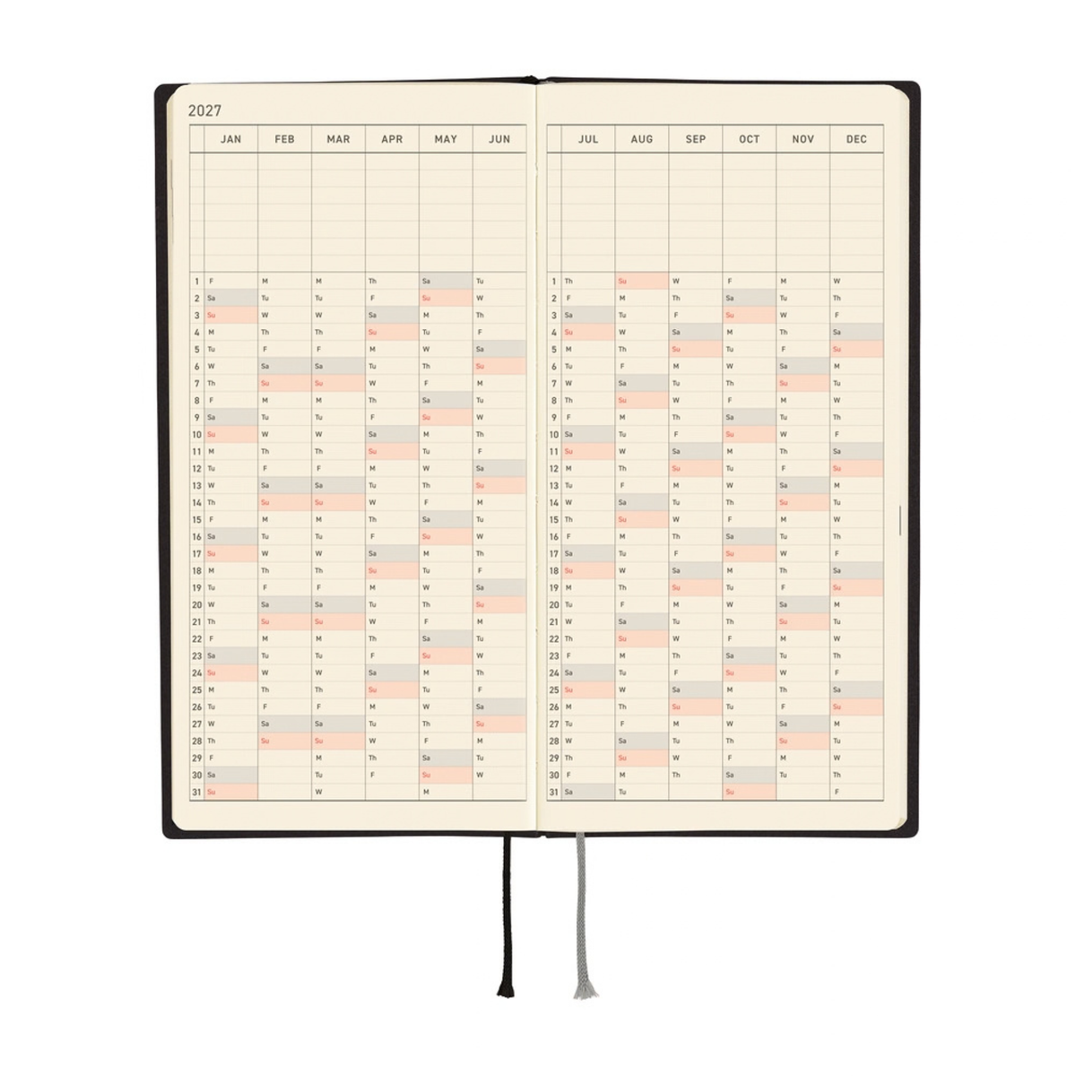 Hobonichi Weeks 2027 - White Line Black