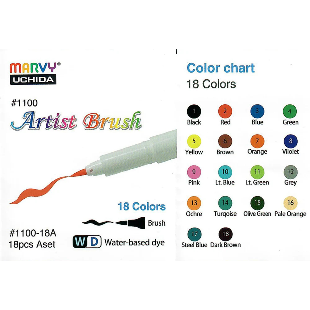 Artist Brush #1100 Marvy Huchida - set 18 colori A