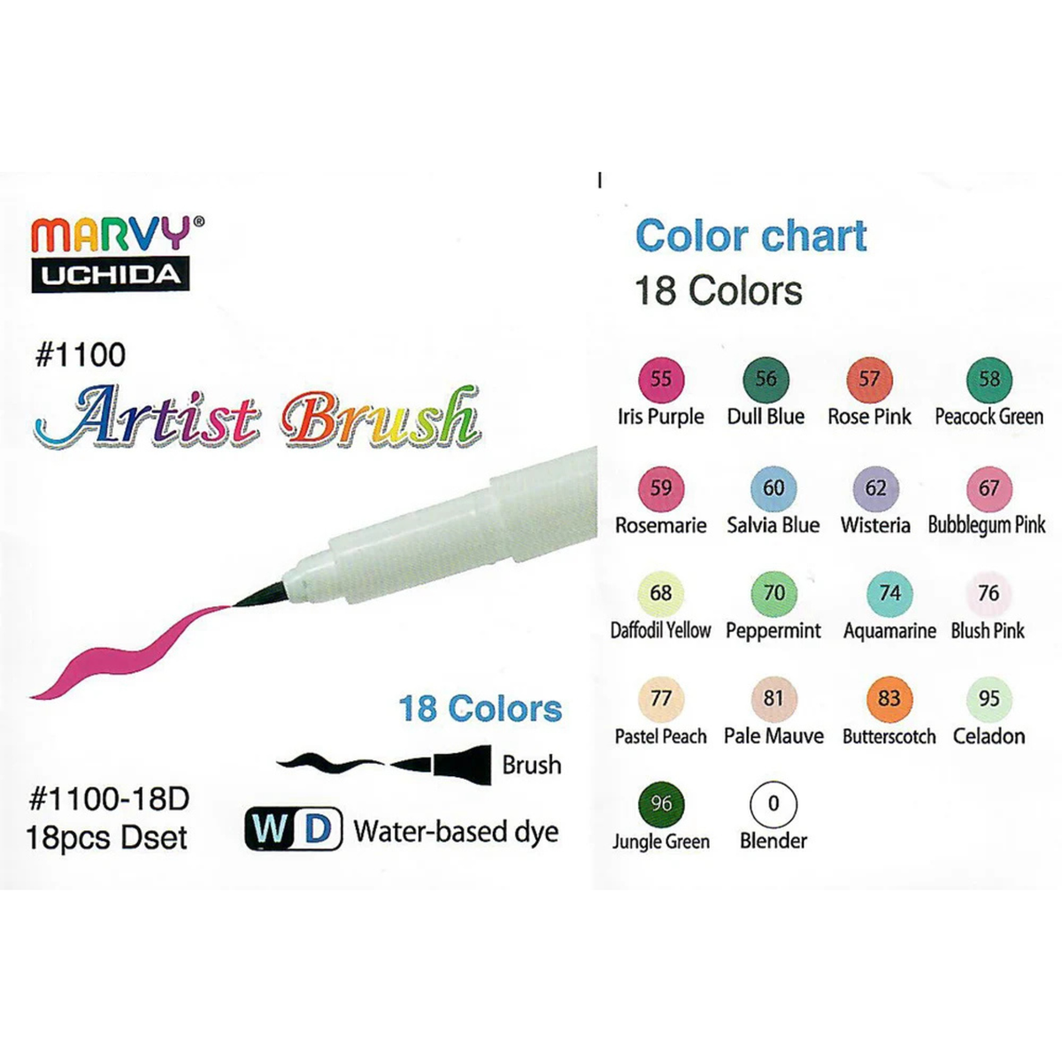 Artist Brush #1100 Marvy Huchida - set 18 colori D