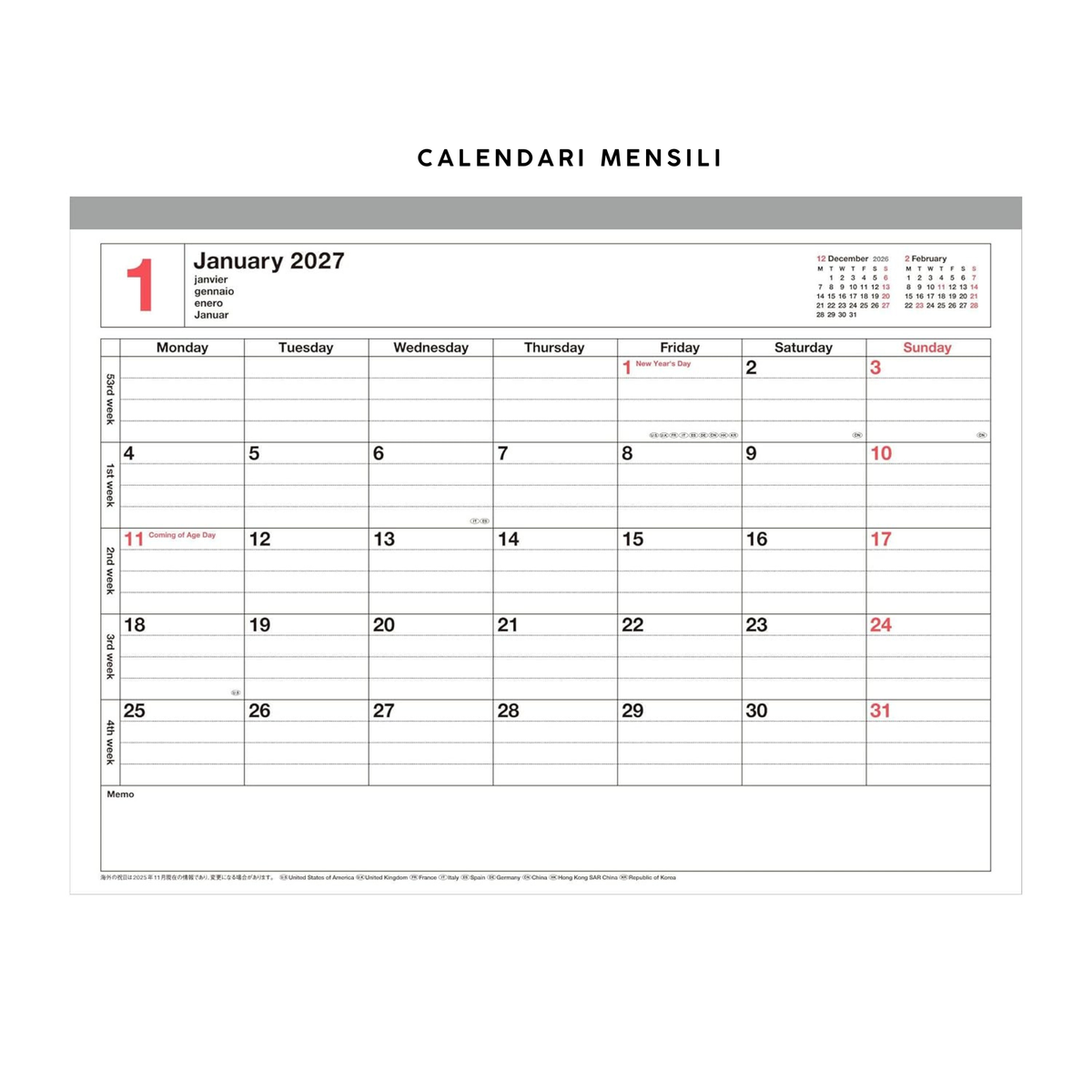 Notebook Calendar 2027