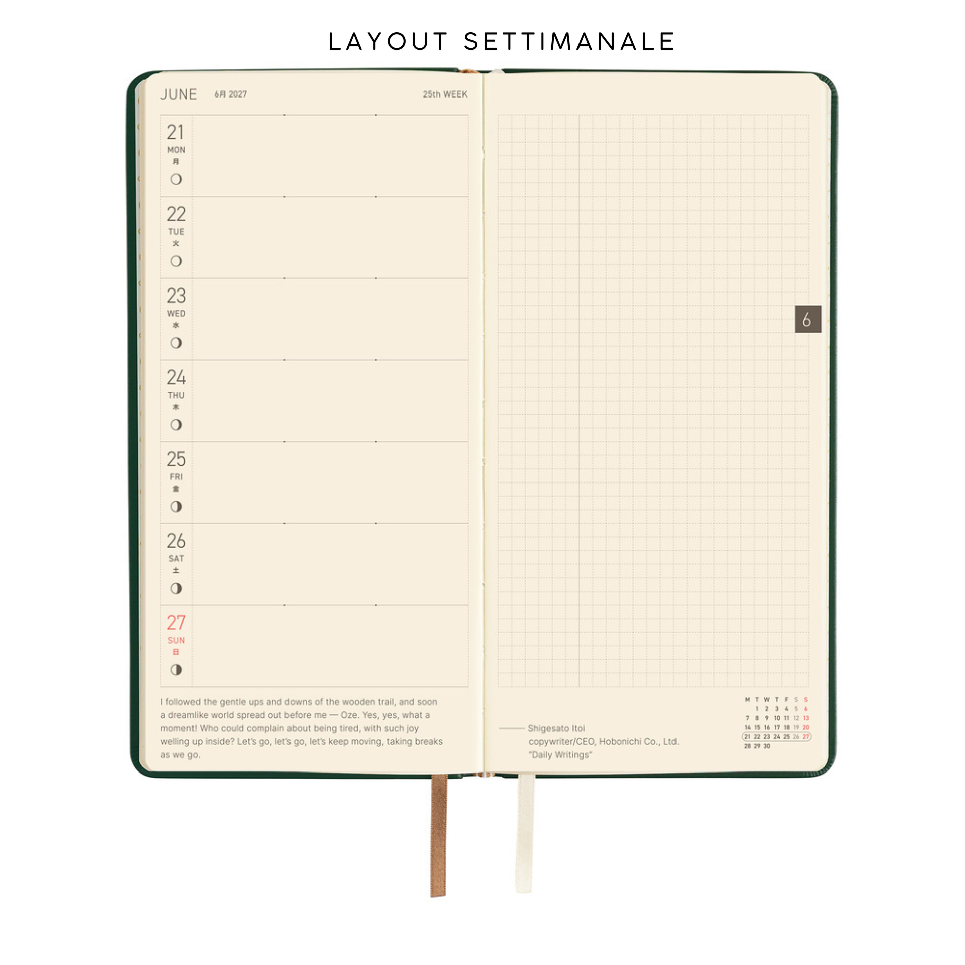 Hobonichi Weeks 2027 - Leather Forest Green