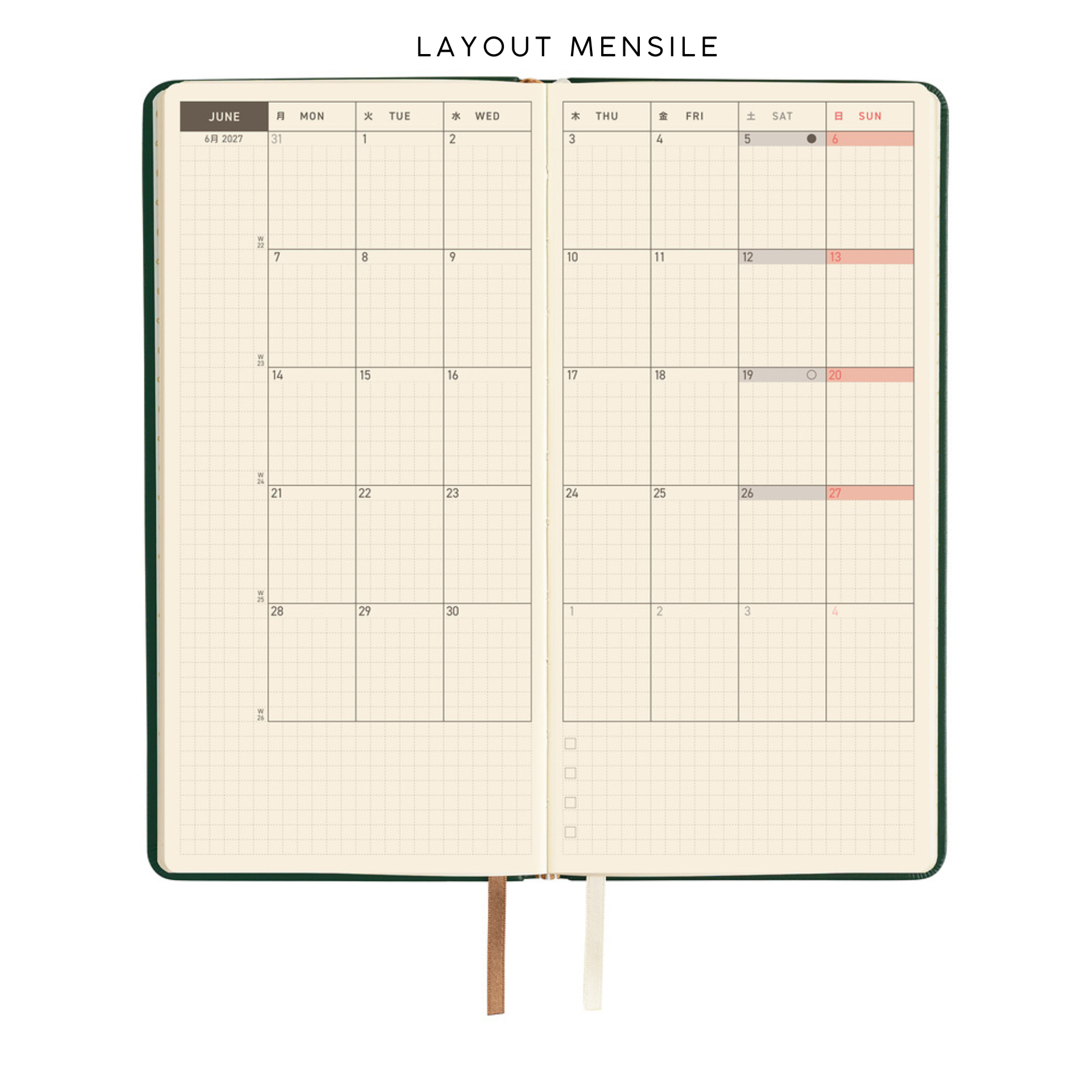 Hobonichi Weeks 2027 - Leather Forest Green