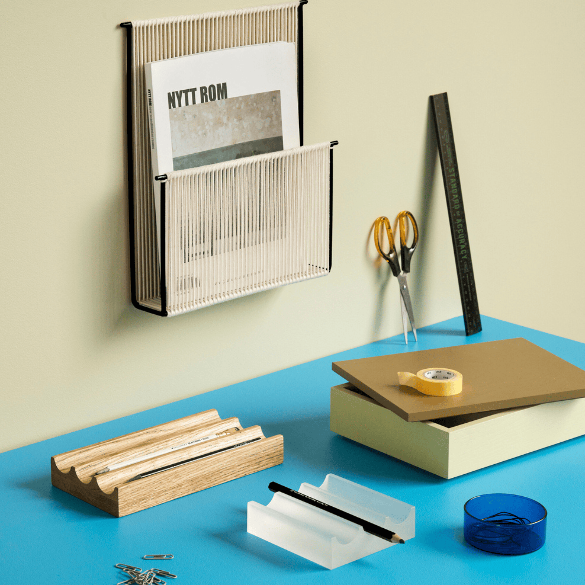 Hübsch Accessori per la scrivania Wave Desk Organiser Natural