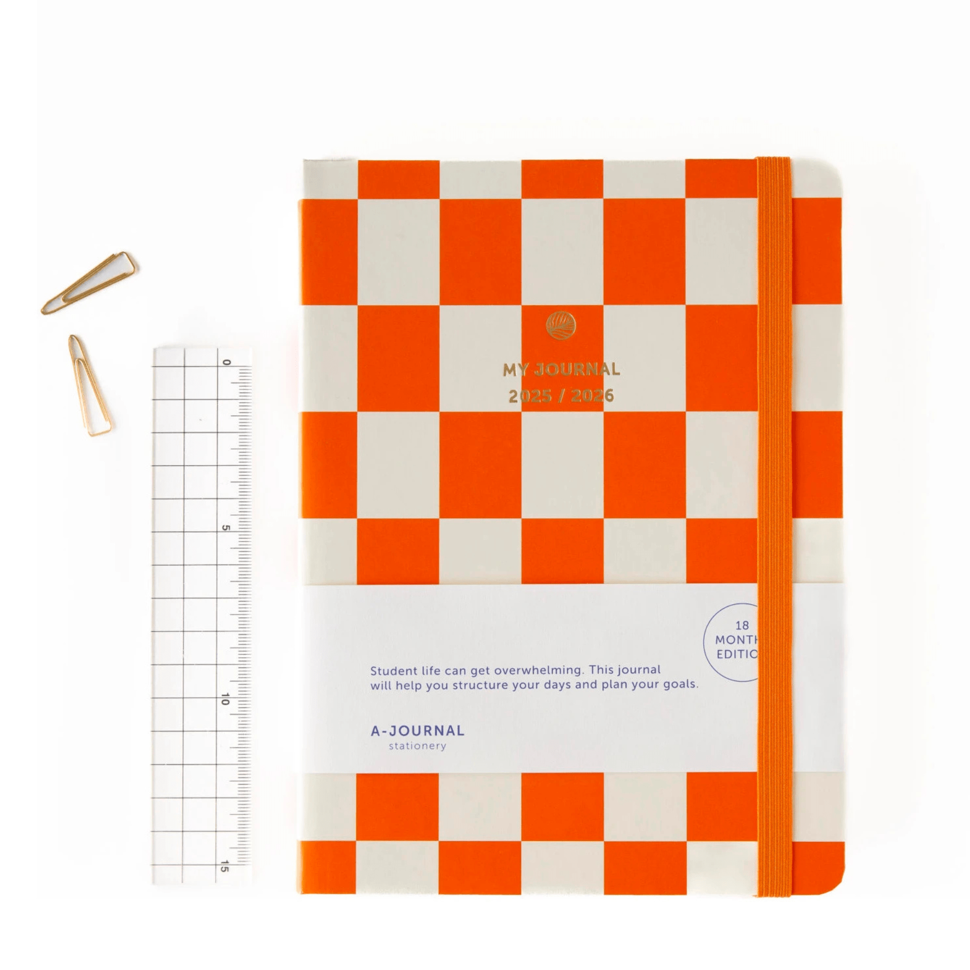 A-Journal Agenda Agenda 2025-2026 Orange Checkered - 18 mesi