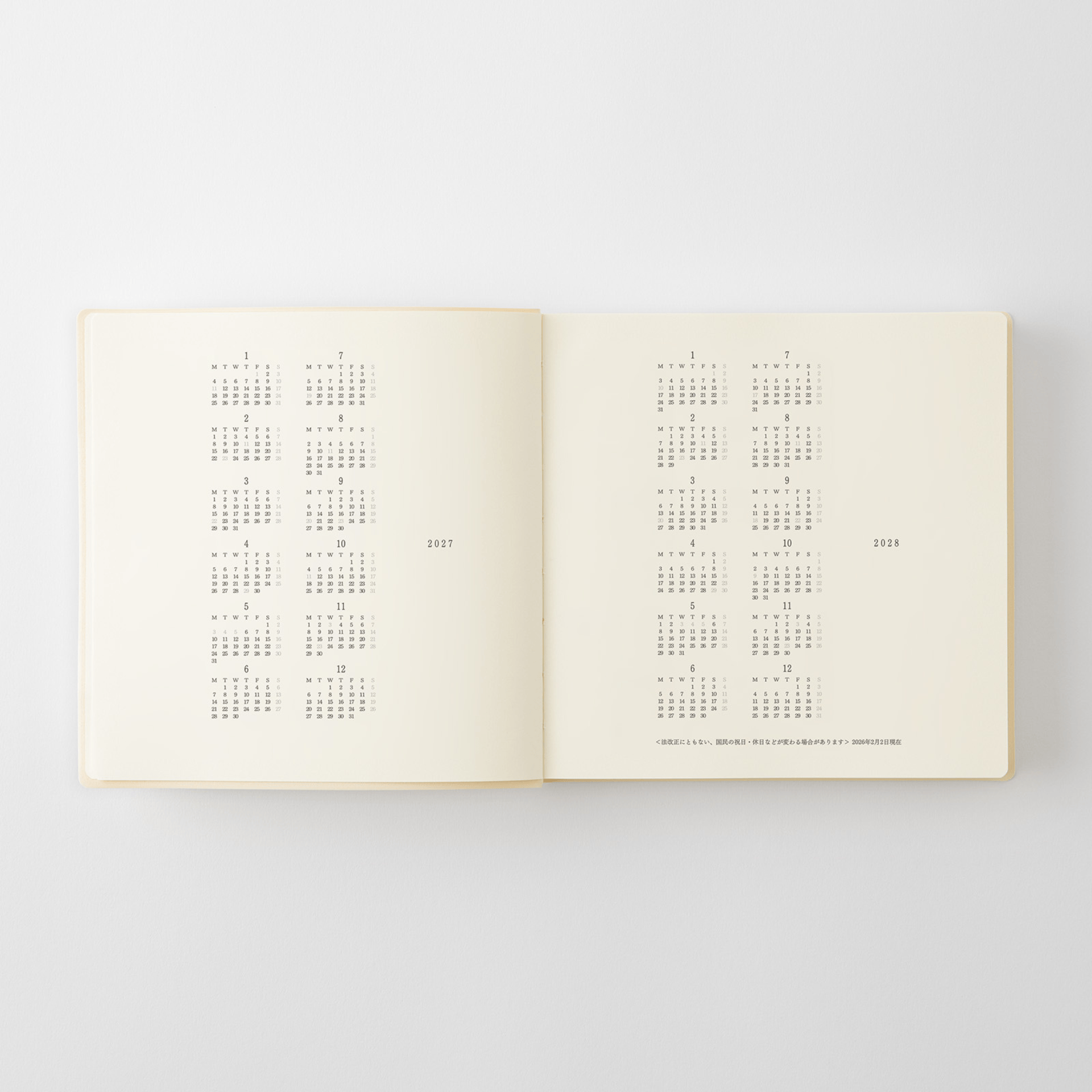 Midori Agenda Agenda MD Notebook Diary 2027 - 1 Day 1 Page Square