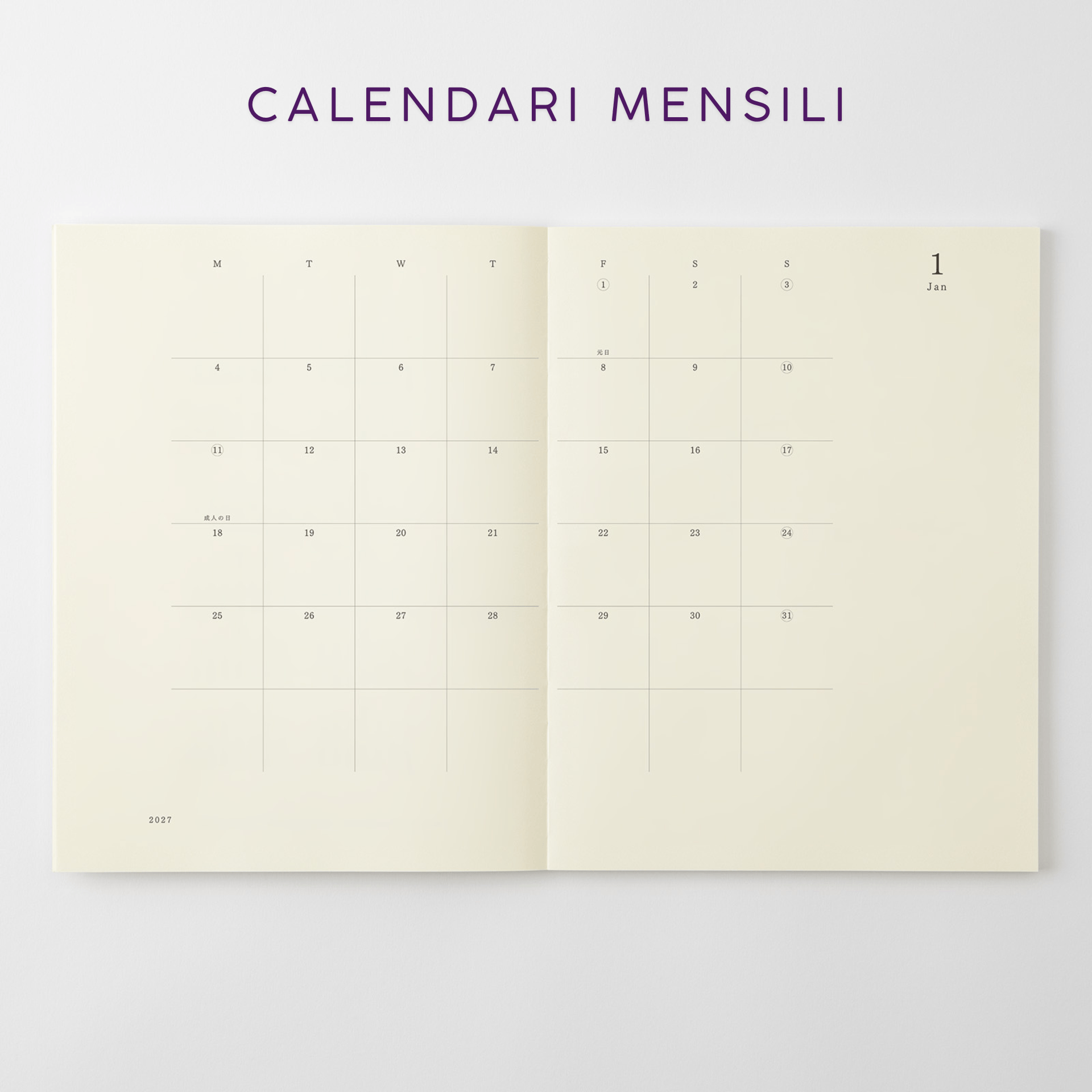 Midori Agenda Agenda MD Notebook Diary 2027 - Monthly Thin A4