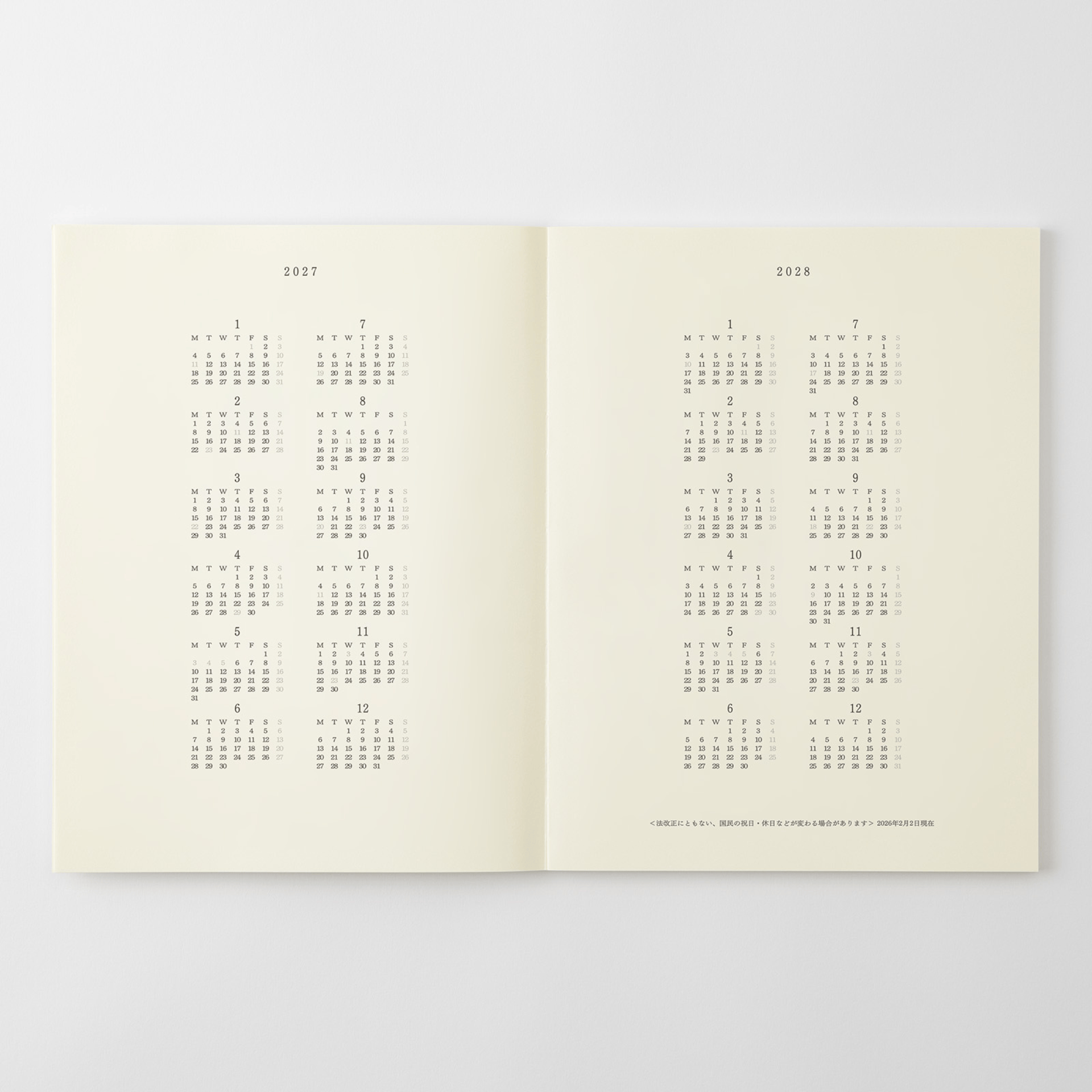 Midori Agenda Agenda MD Notebook Diary 2027 - Monthly Thin A4