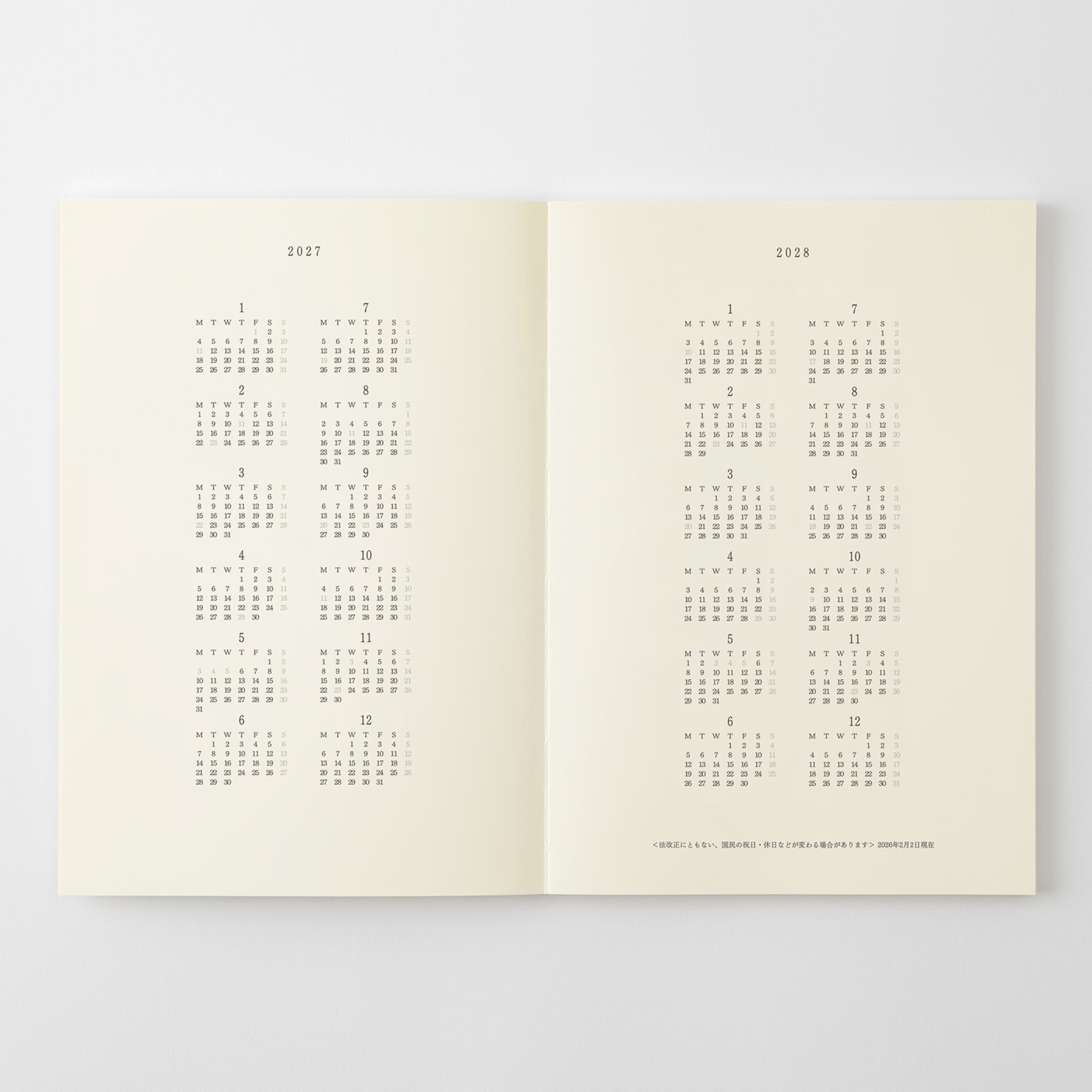 Midori Agenda Agenda MD Notebook Diary 2027 - Monthly Thin A5