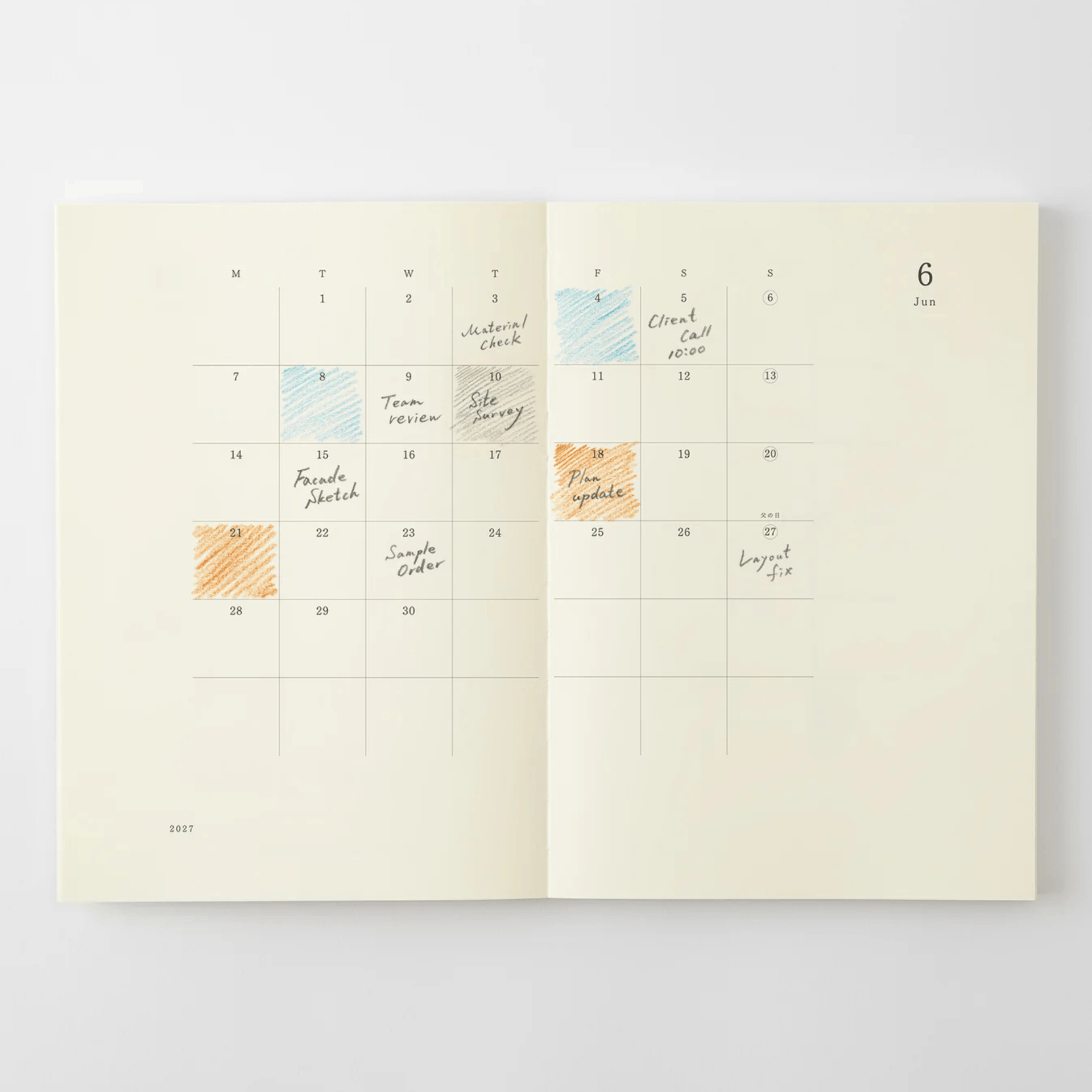Midori Agenda Agenda MD Notebook Diary 2027 - Monthly Thin A5