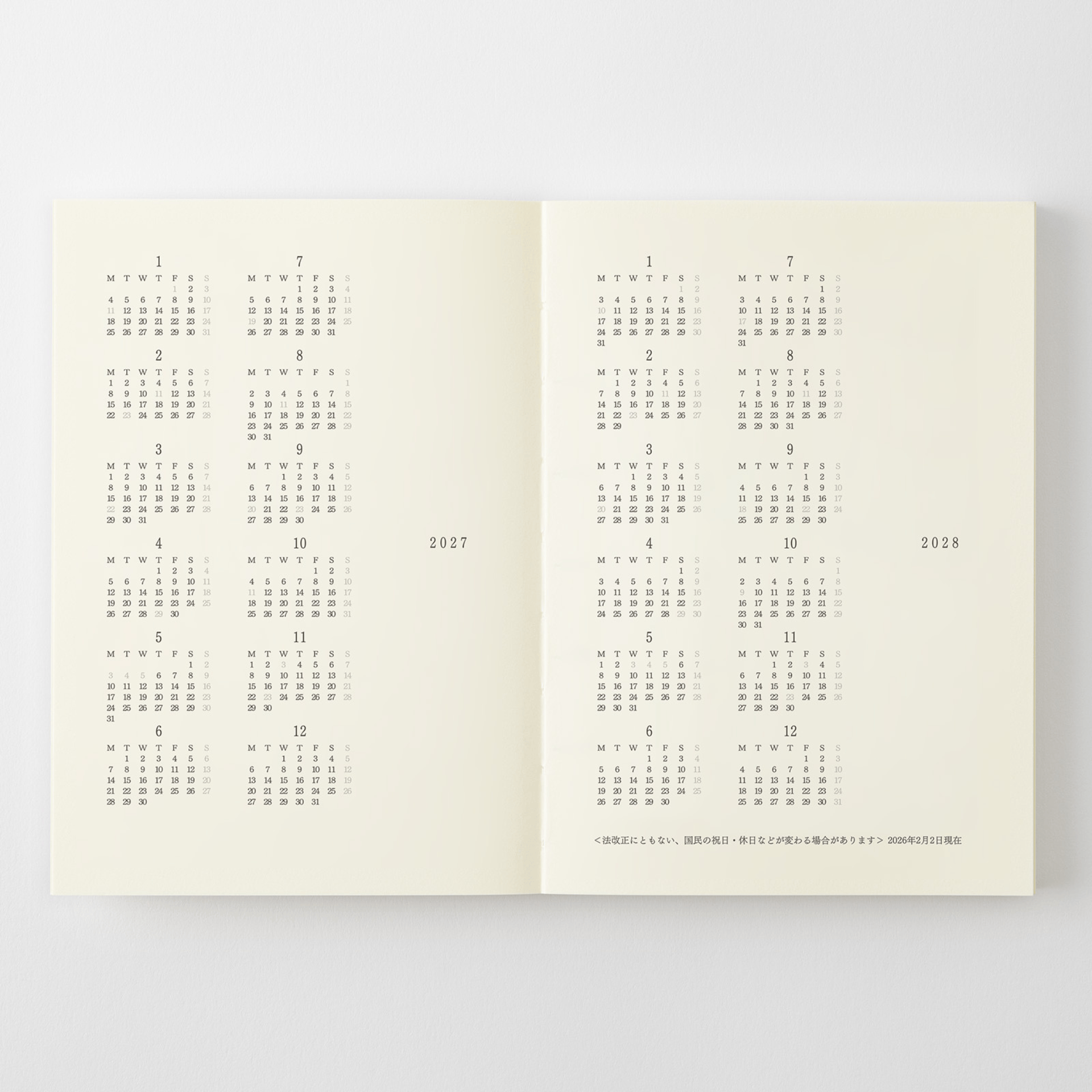 Midori Agenda Agenda MD Notebook Diary 2027 - Weekly A6