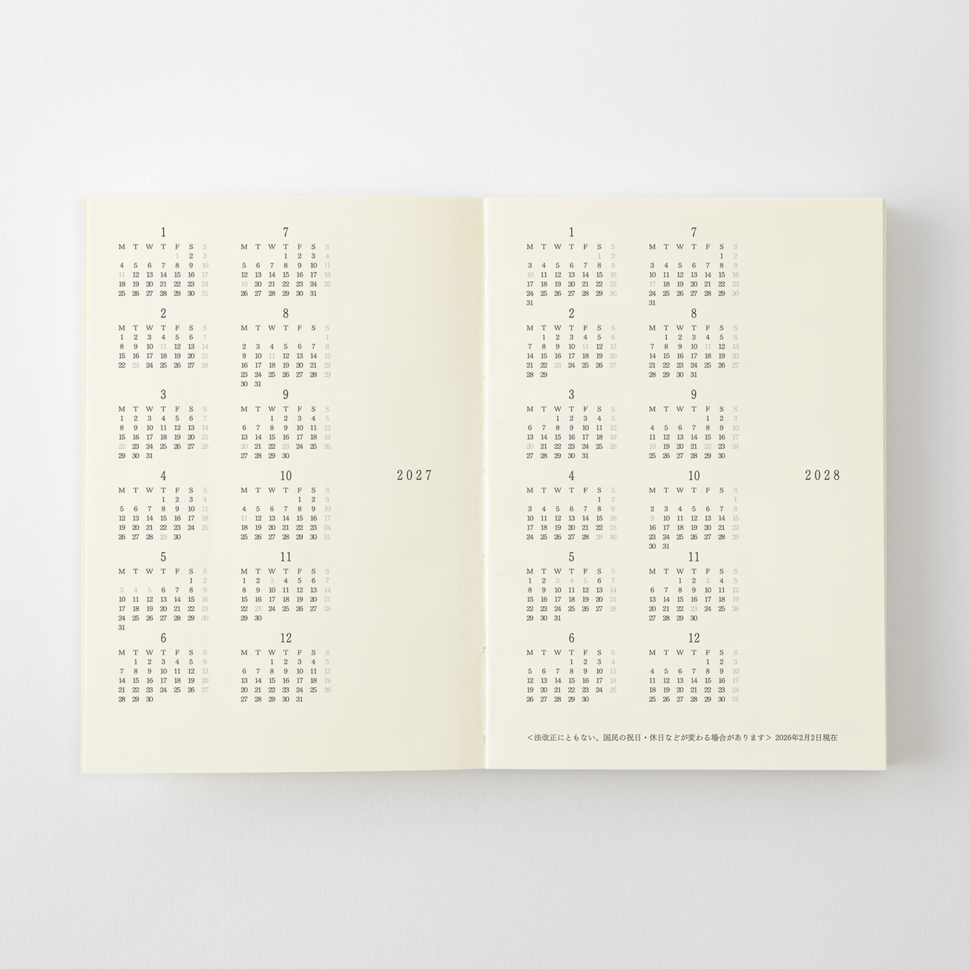 Midori Agenda Agenda MD Notebook Diary 2027 - Weekly A7