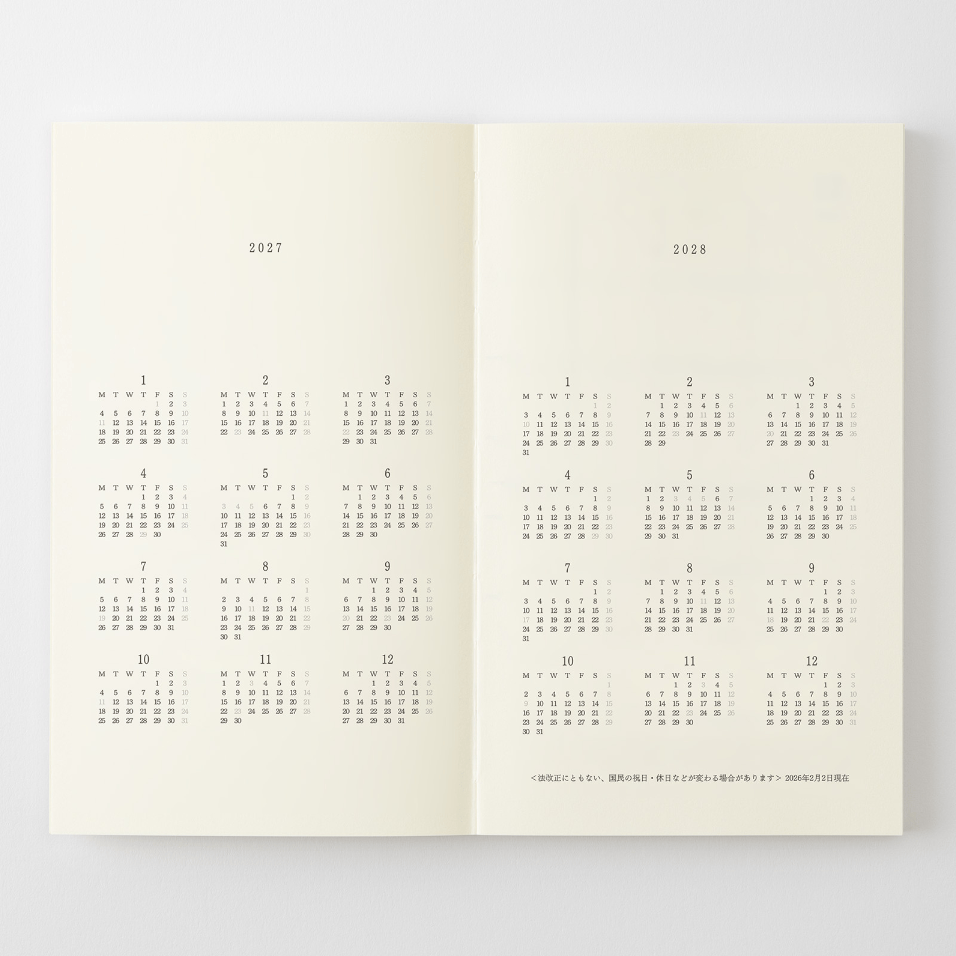 Midori Agenda Agenda MD Notebook Diary 2027 - Weekly B6 Slim