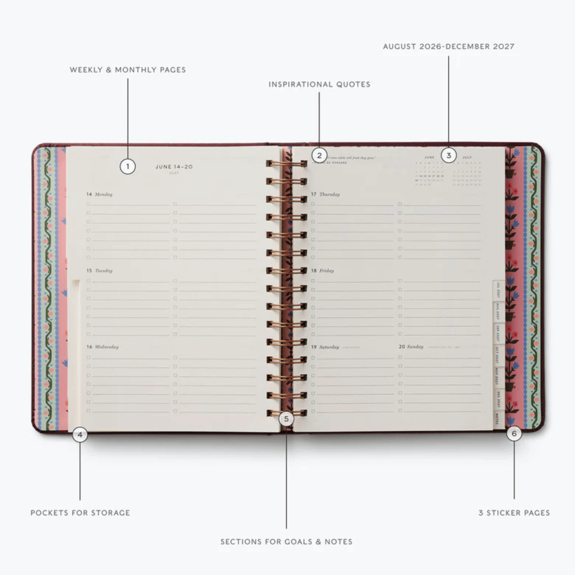 Rifle Paper Agenda Agenda Settimanale 2026/2027 - con spirale protetta - Paisley Stripe