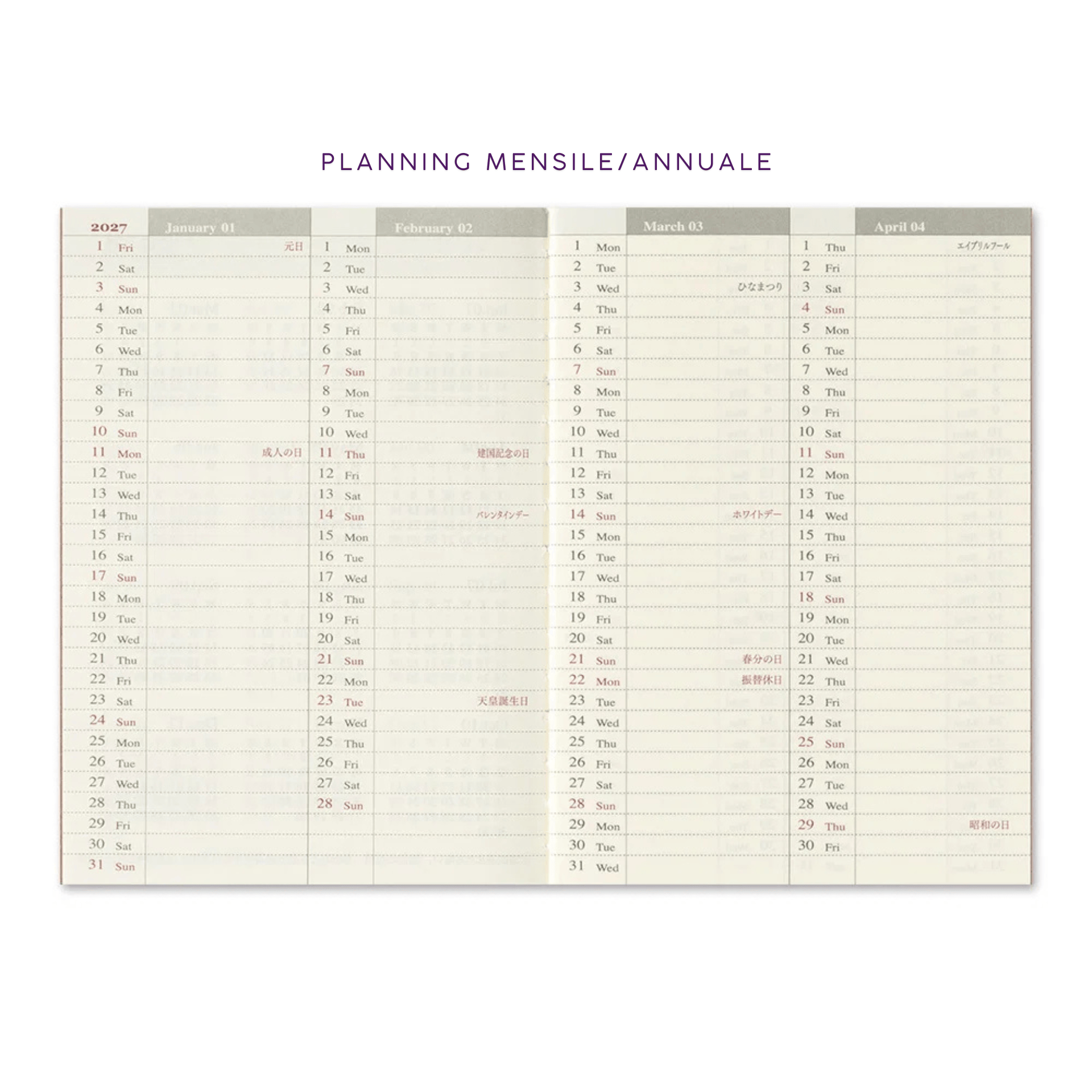 Traveler's Company Japan Agenda Agenda Traveler's Passport 2027 - Weekly