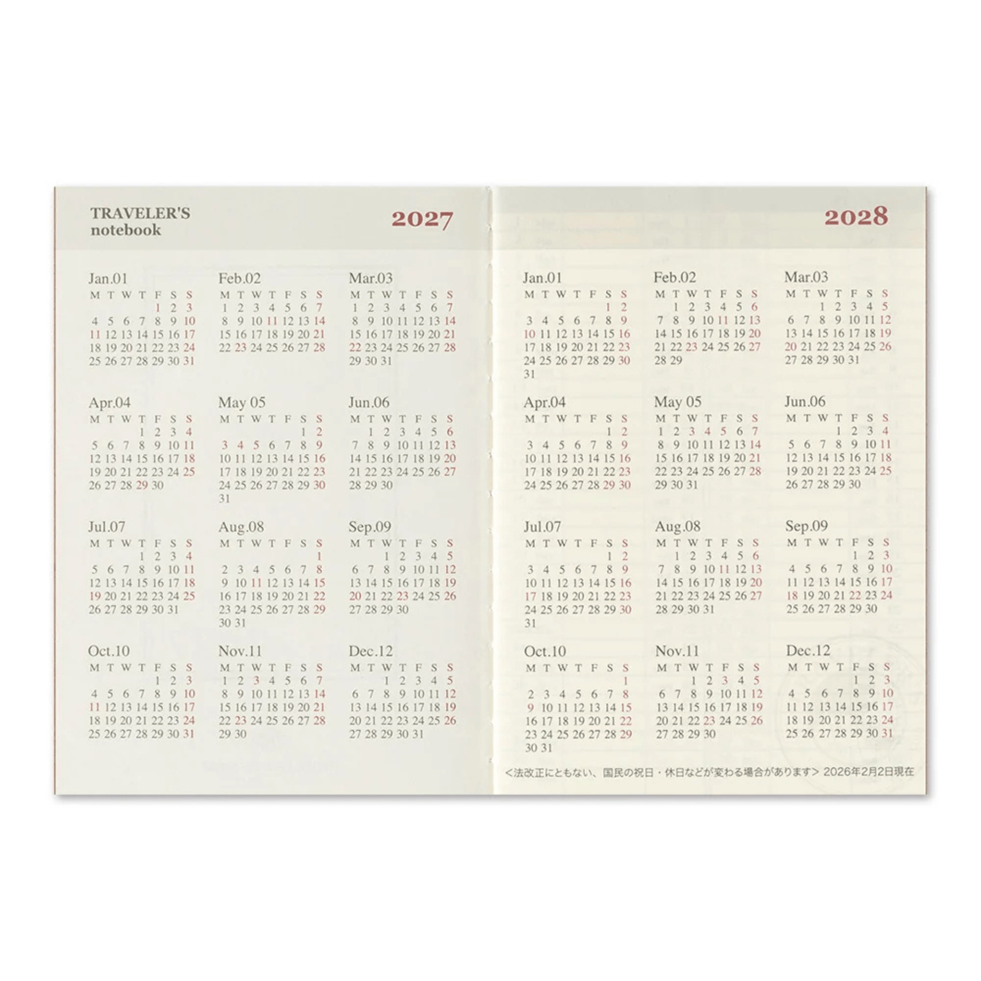 Traveler's Company Japan Agenda Agenda Traveler's Passport 2027 - Weekly