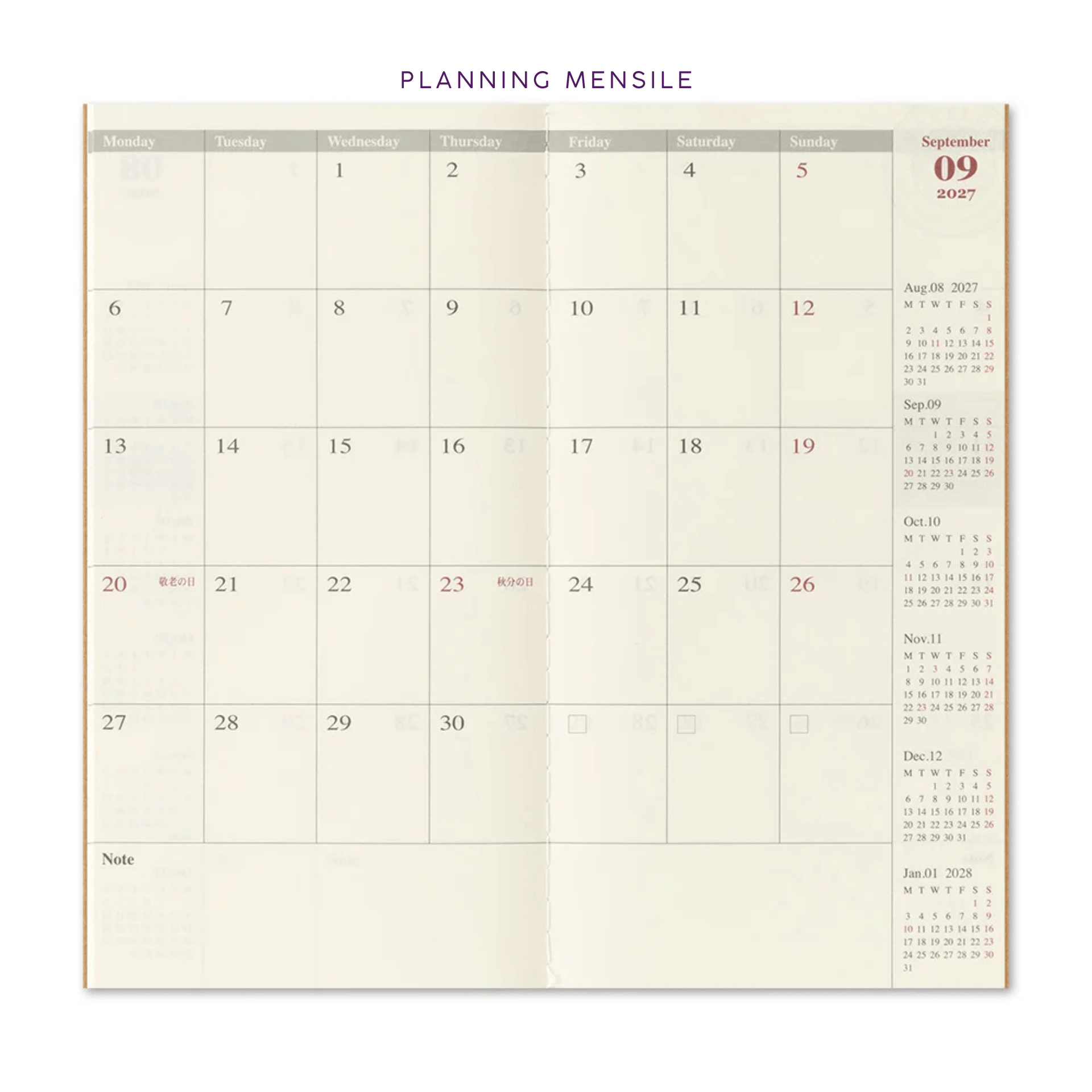 Traveler's Company Japan Agenda Agenda Traveler's Regular 2027 - Mensile