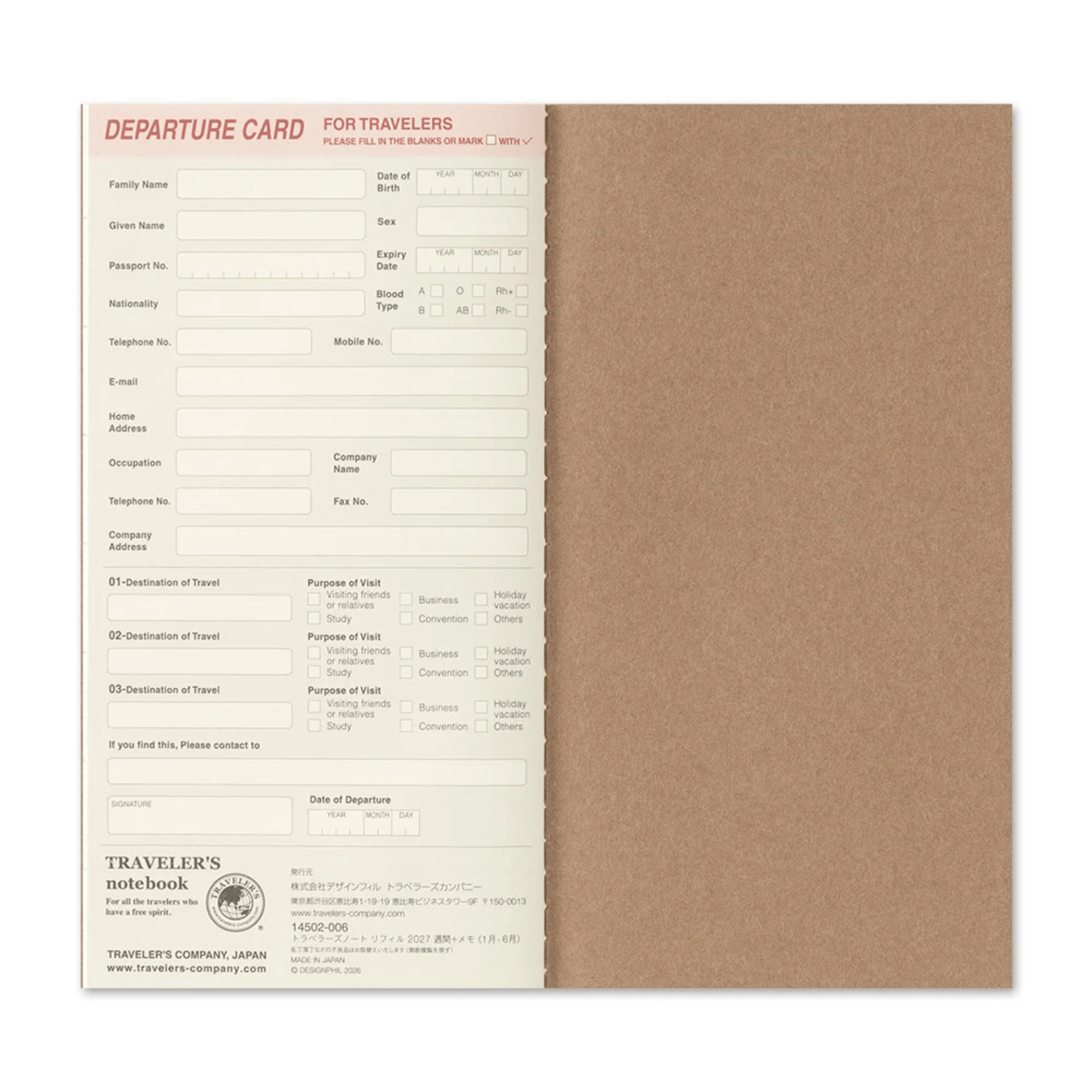 Traveler's Company Japan Agenda Agenda Traveler's Regular 2027 - Weekly + Memo