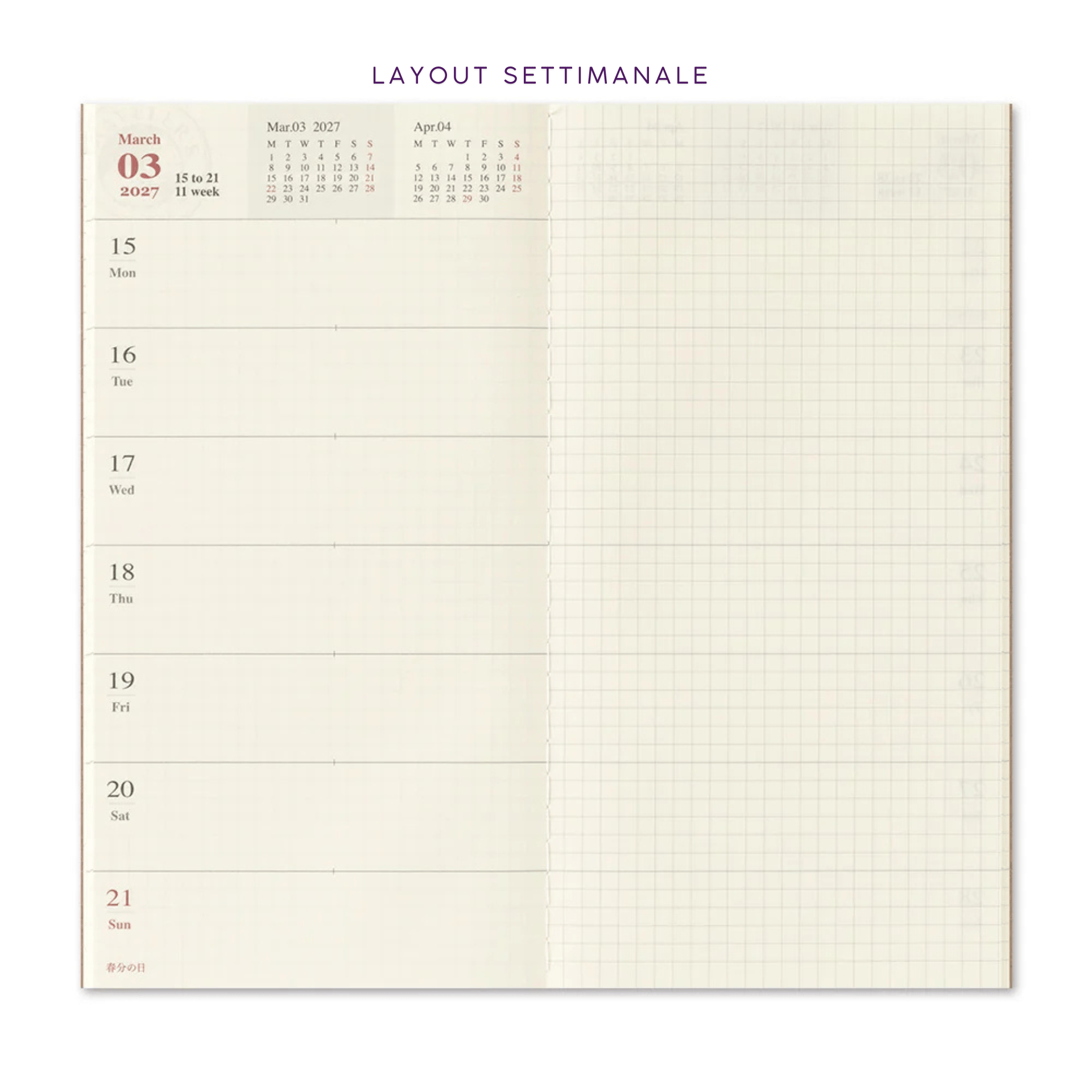 Traveler's Company Japan Agenda Agenda Traveler's Regular 2027 - Weekly + Memo