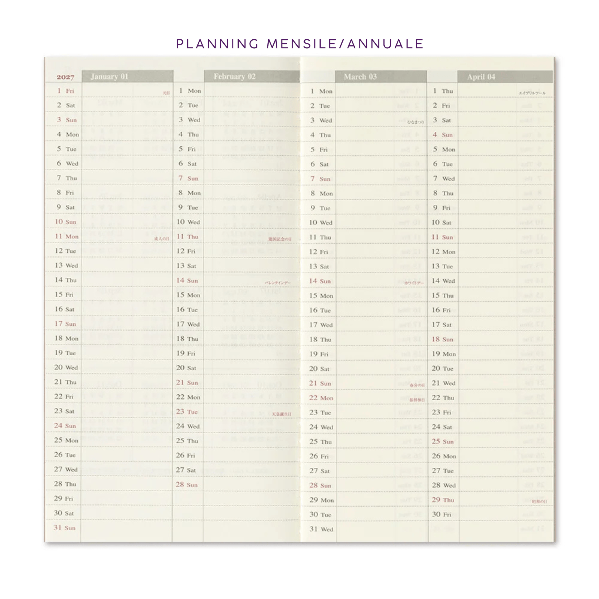 Traveler's Company Japan Agenda Agenda Traveler's Regular 2027 - Weekly + Memo