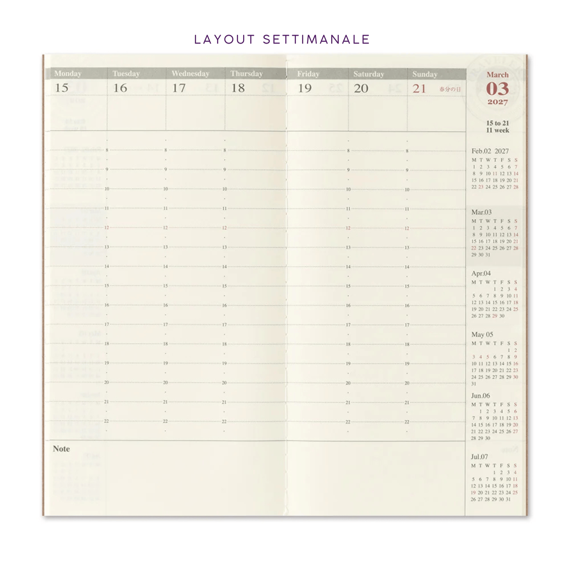Traveler's Company Japan Agenda Agenda Traveler's Regular 2027 - Weekly Vertical