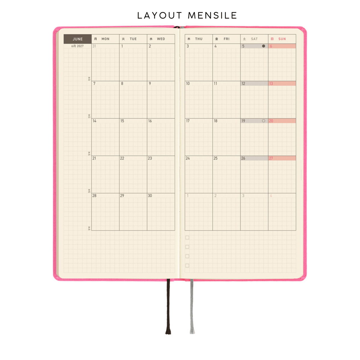 Hobonichi Agenda Hobonichi Weeks 2027 - Colors Pink Sapphire