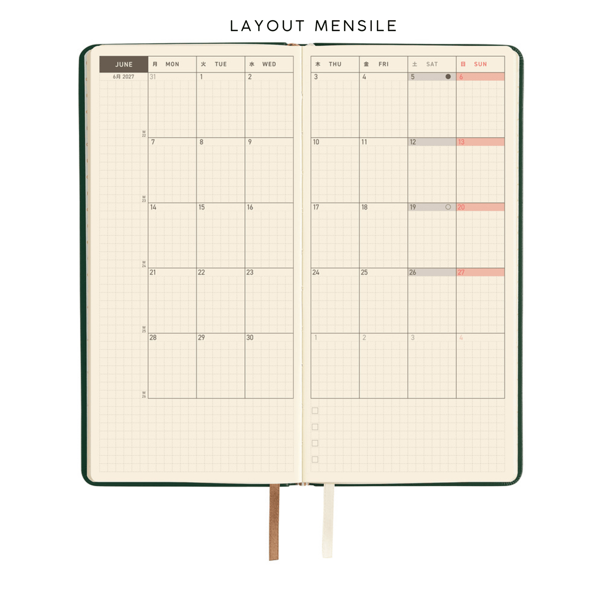 Hobonichi Agenda Hobonichi Weeks 2027 - Leather Forest Green