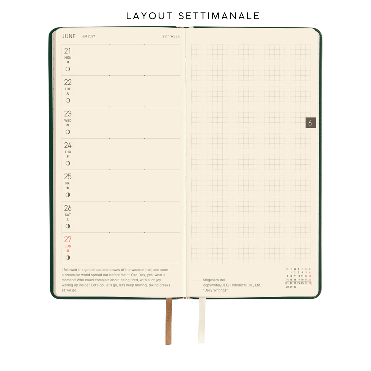 Hobonichi Agenda Hobonichi Weeks 2027 - Leather Forest Green