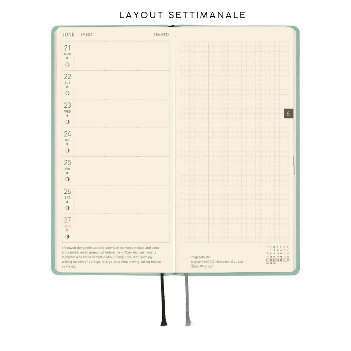 Hobonichi Agenda Hobonichi Weeks 2027 - Paper Series Frosty Jade