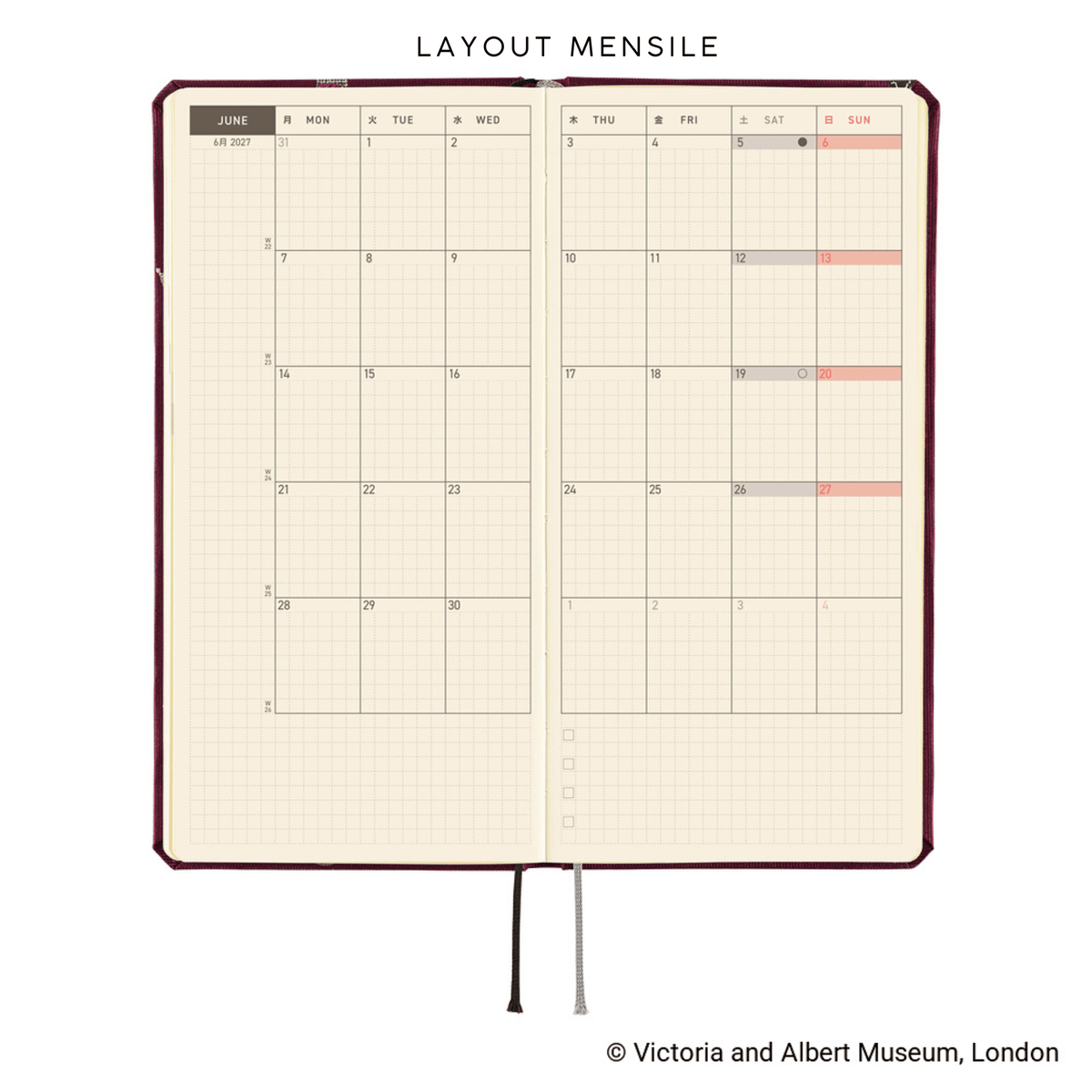 Hobonichi Agenda Hobonichi Weeks 2027 - V&A Welcome to the V&A