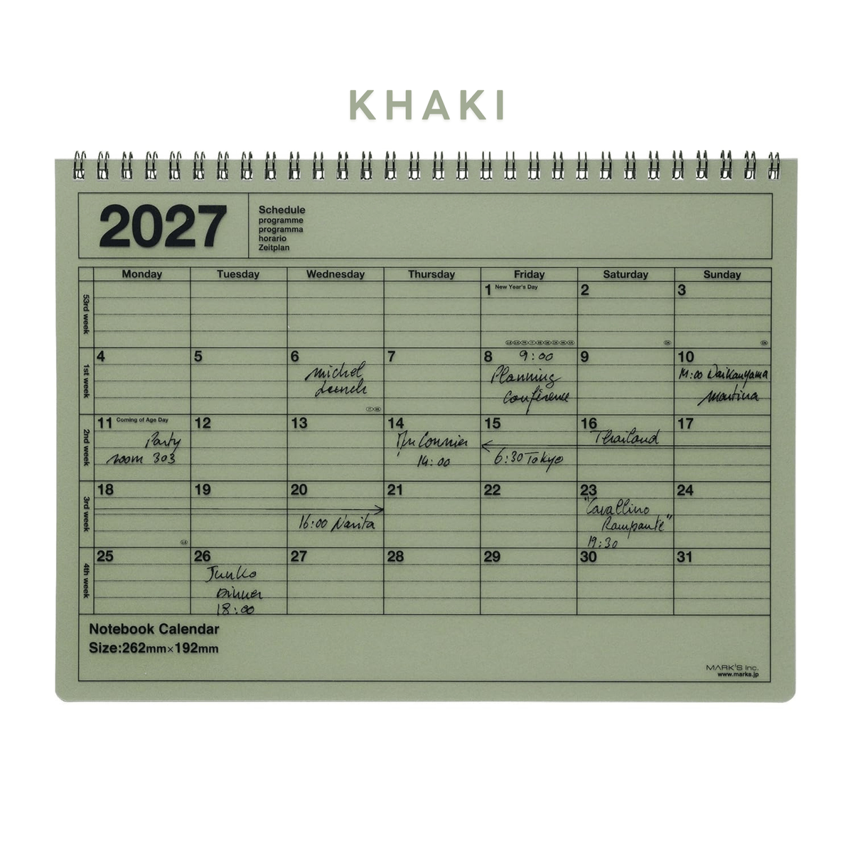 Mark's Tokyo Agenda KHAKI Notebook Calendar 2027