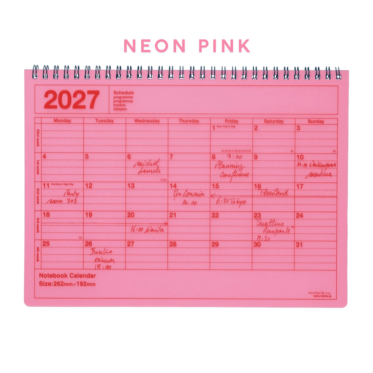 Mark's Tokyo Agenda NEON PINK Notebook Calendar 2027