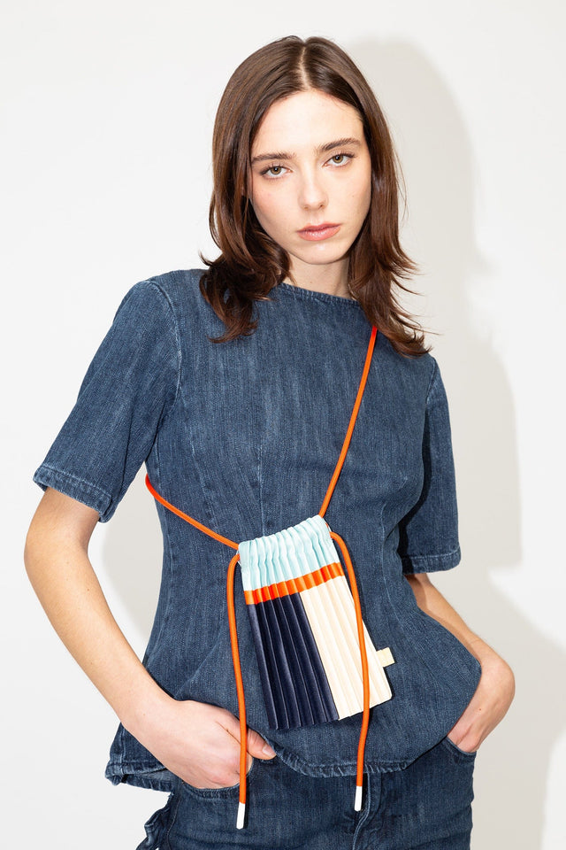 Multitudes Bags Mini bag plissettata in raso Blue