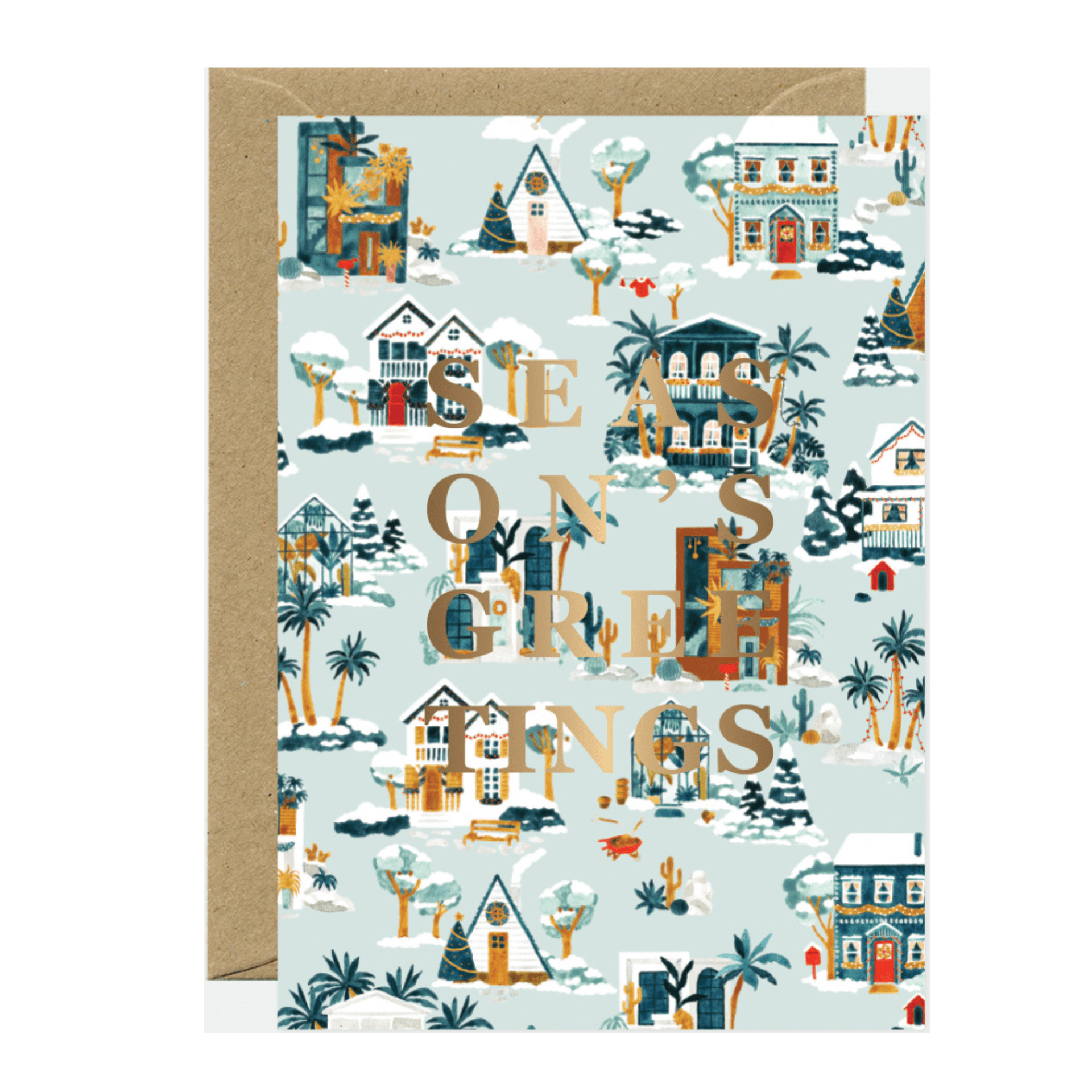 All The Way To Say Biglietto Biglietto Gold Snowy House Greetings