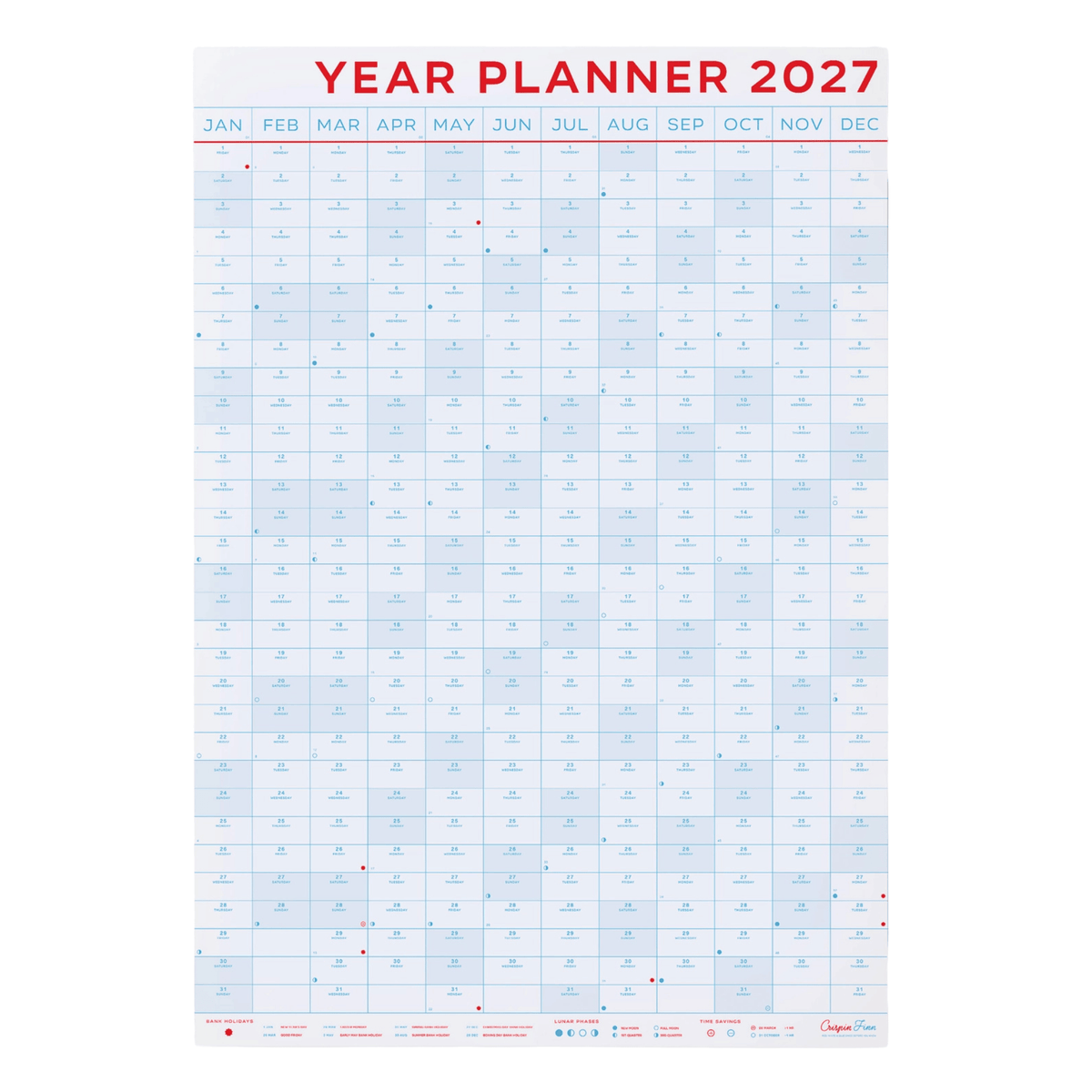Crispin Finn calendari 2027 Year Planner - Portrait View