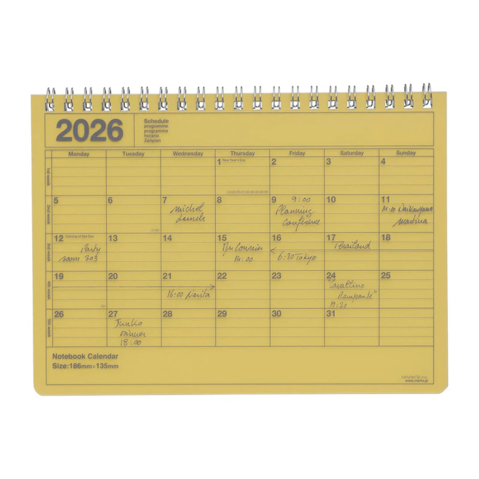 Mark's Tokyo calendario YELLOW Notebook Calendar 2026 Small