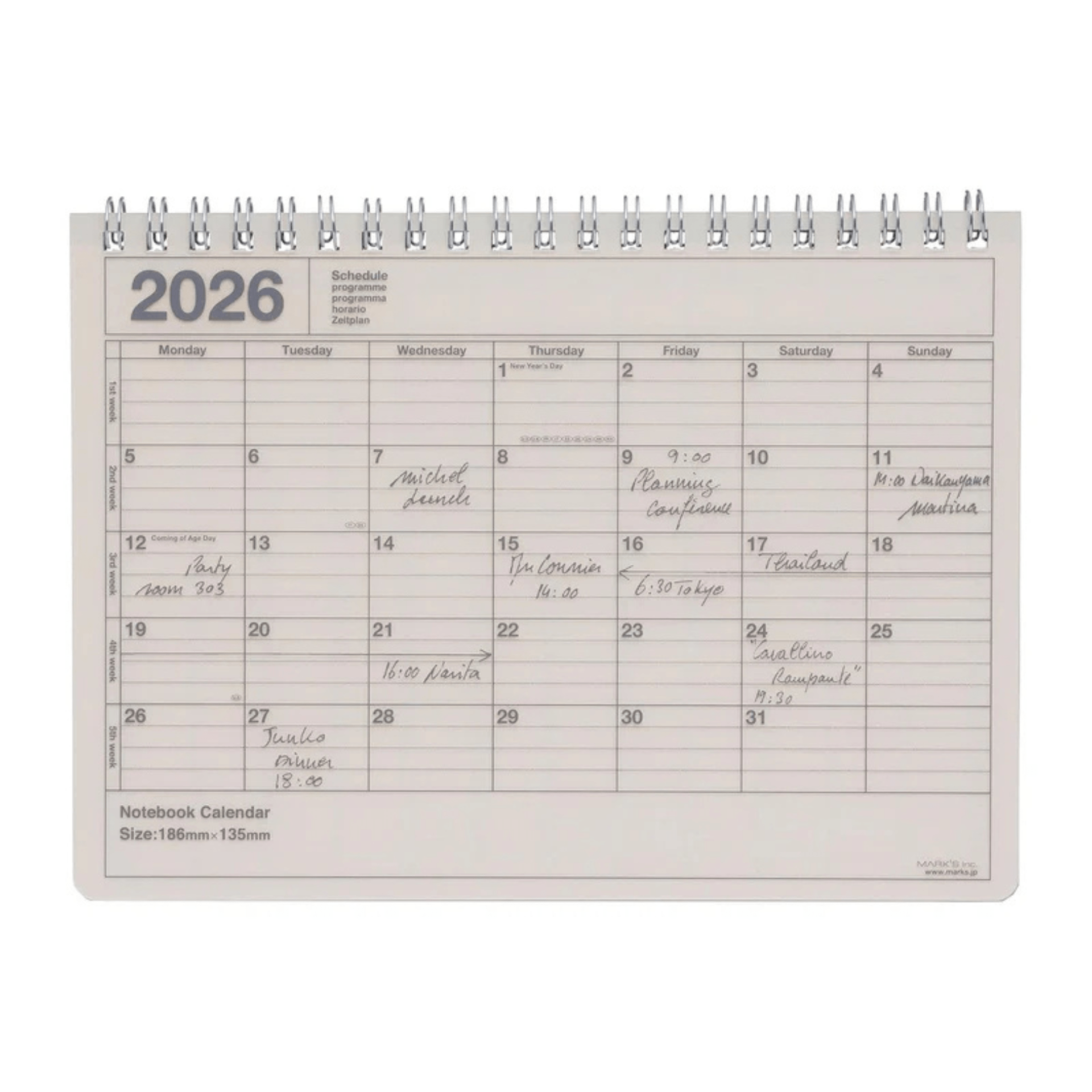 Mark's Tokyo calendario WHITE Notebook Calendar 2026 Small