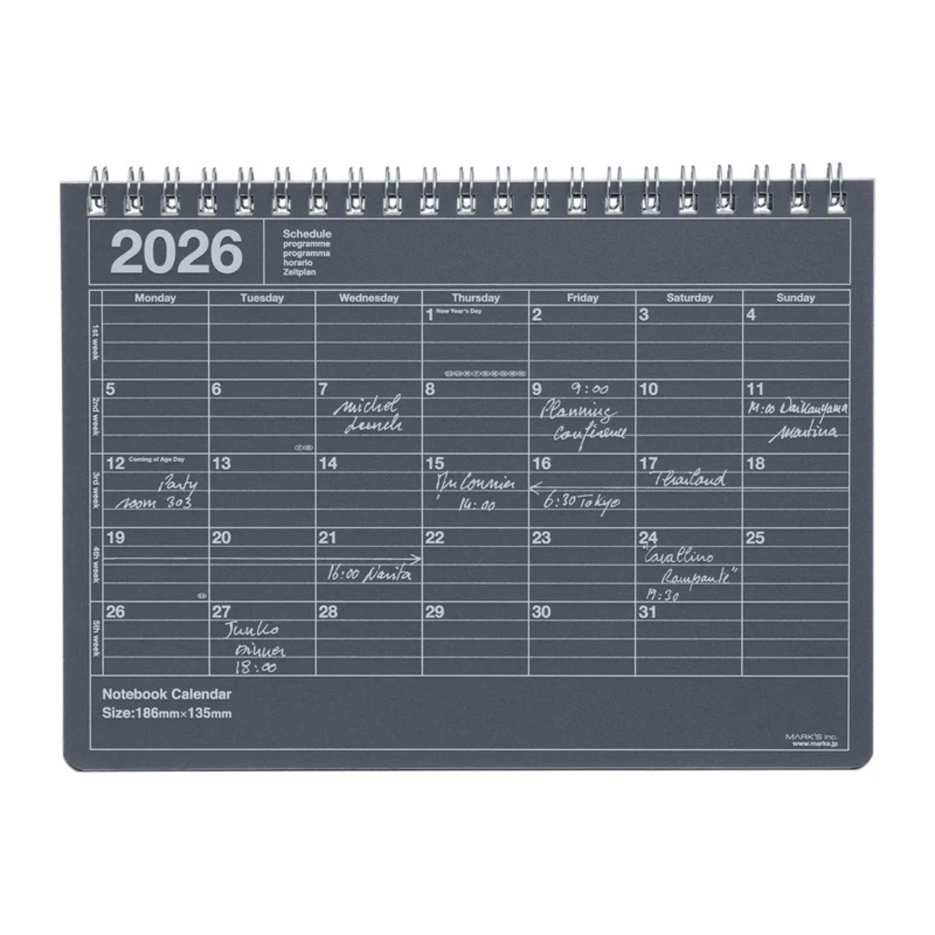 Mark's Tokyo calendario BLACK Notebook Calendar 2026 Small