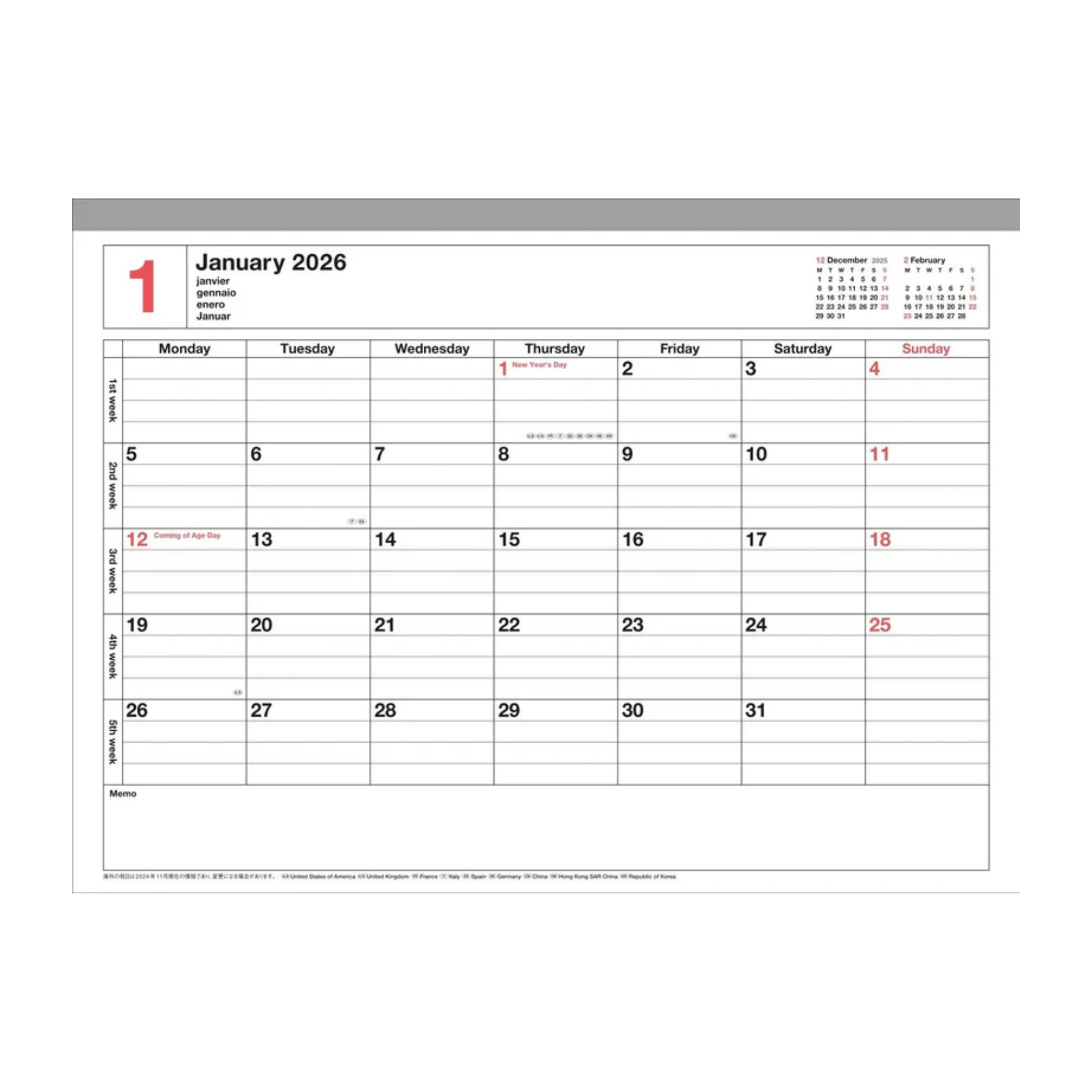 Mark's Tokyo calendario Notebook Calendar 2026 Small