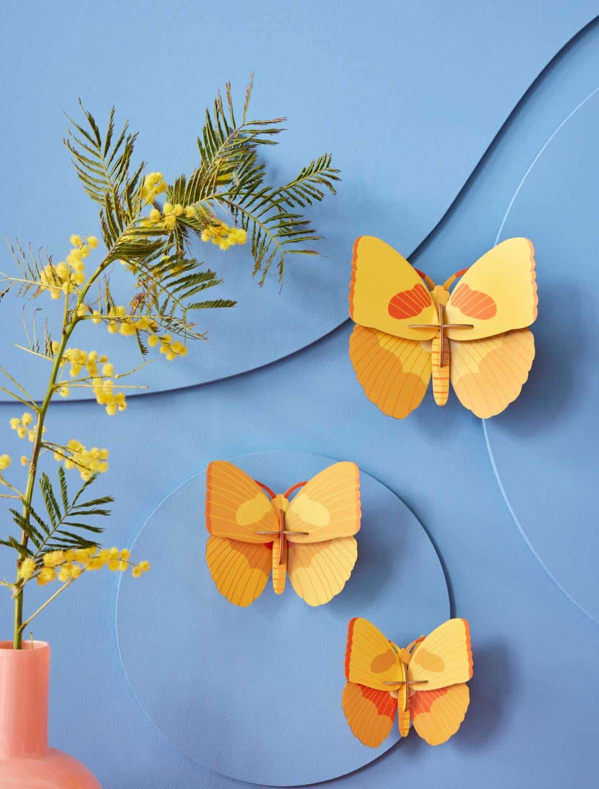 Studio Roof Decorazione parete Yellow Butterflies set da 3