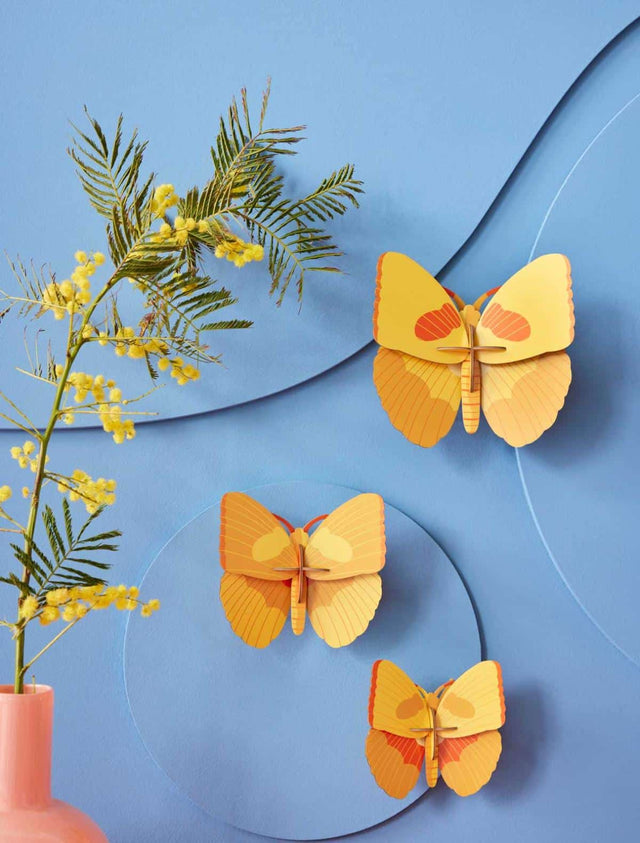 Studio Roof Decorazione parete Yellow Butterflies set da 3