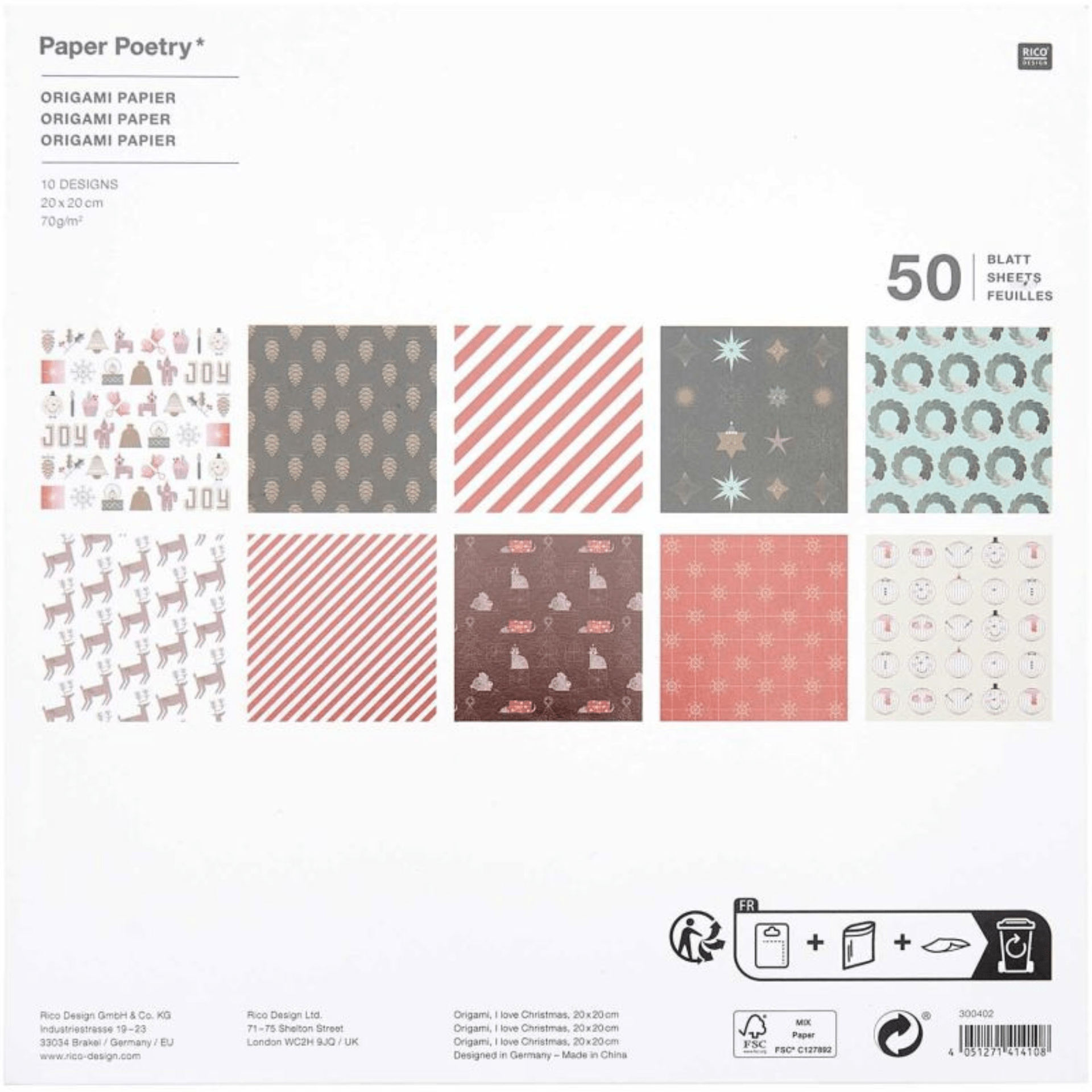 Rico Design DIY Carta da Origami - I love Christmas