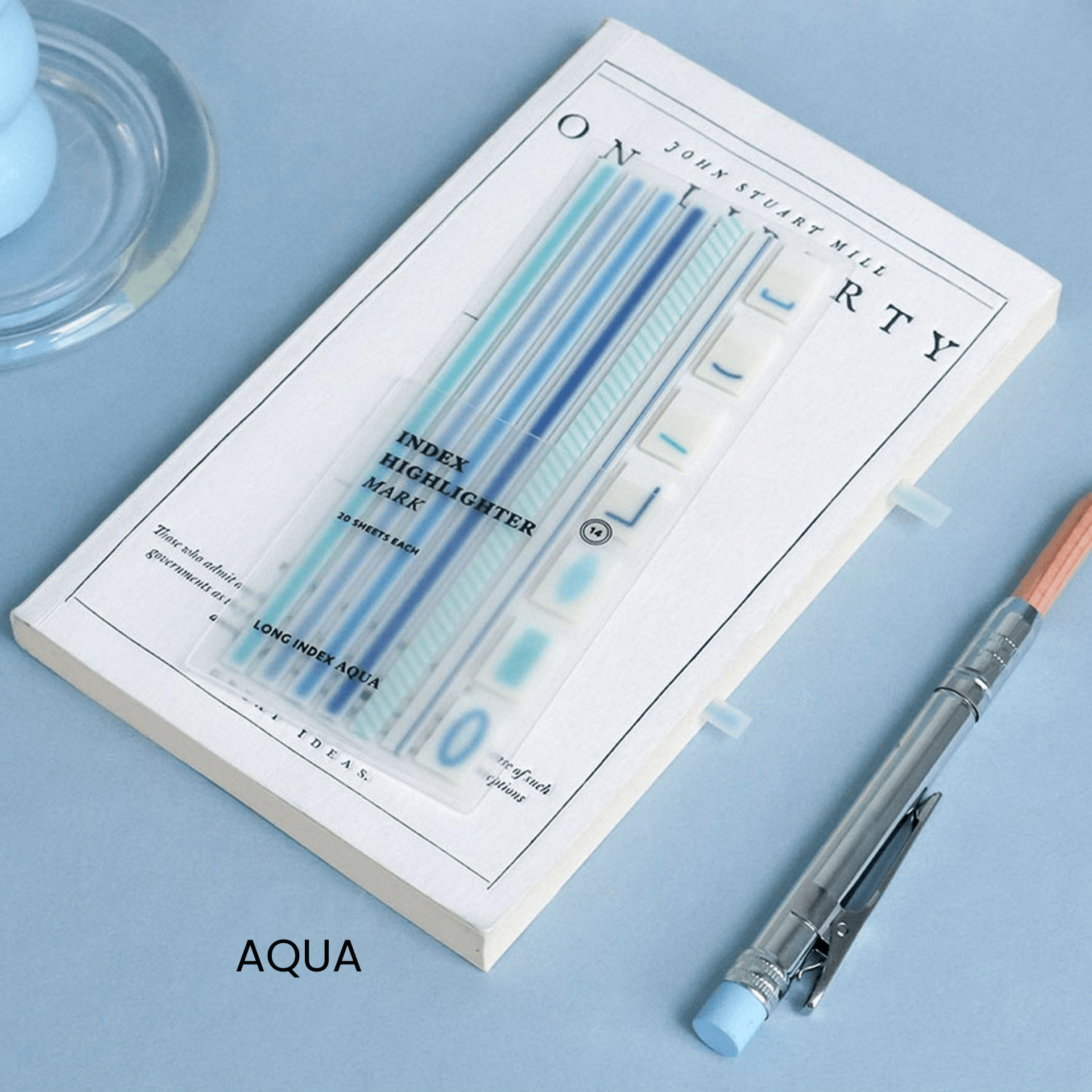 Iconic Notes Aqua Sticky Notes Highlighter Long + Mark