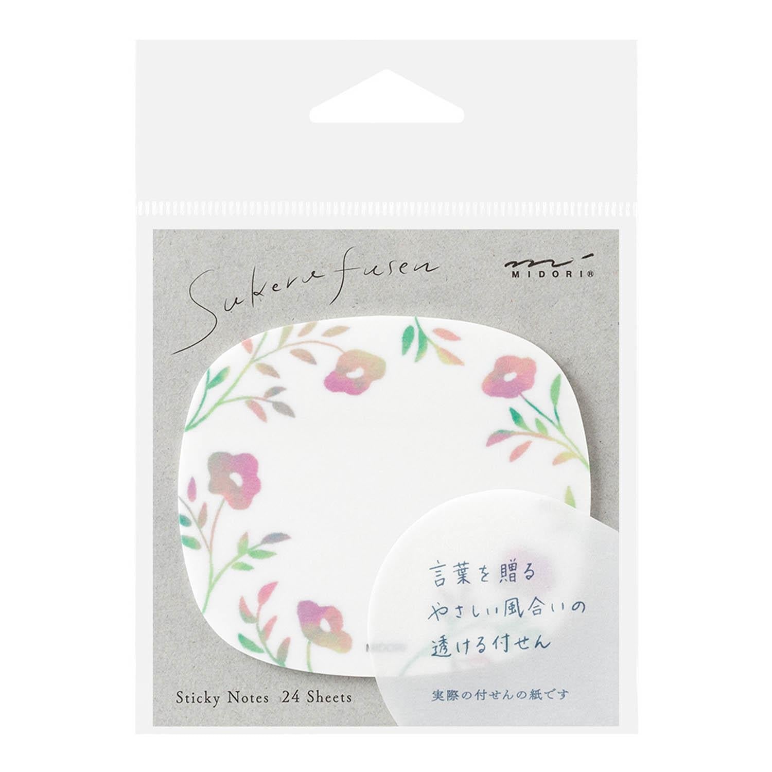 Midori Notes Sticky Notes Transparency Flowers Pink